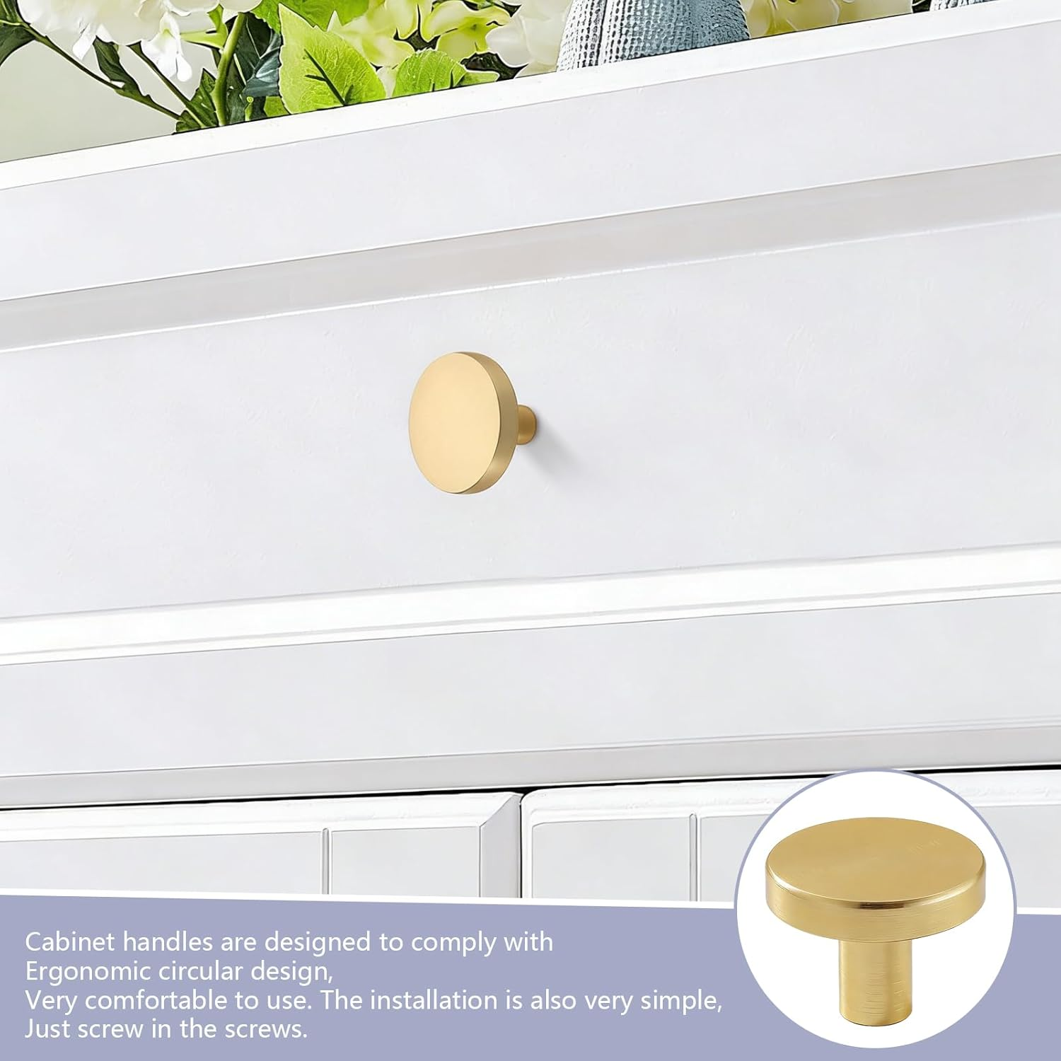 Luzcauwy 6 Pcs Drawer Knobs, Gold Drawer Handles, Easy to Install Cabinet Handles, round Furniture Knobs, Solid Durable Hardware Pulls, Modern Cupboard Handles for Kitchen Drawers Dresser Closet