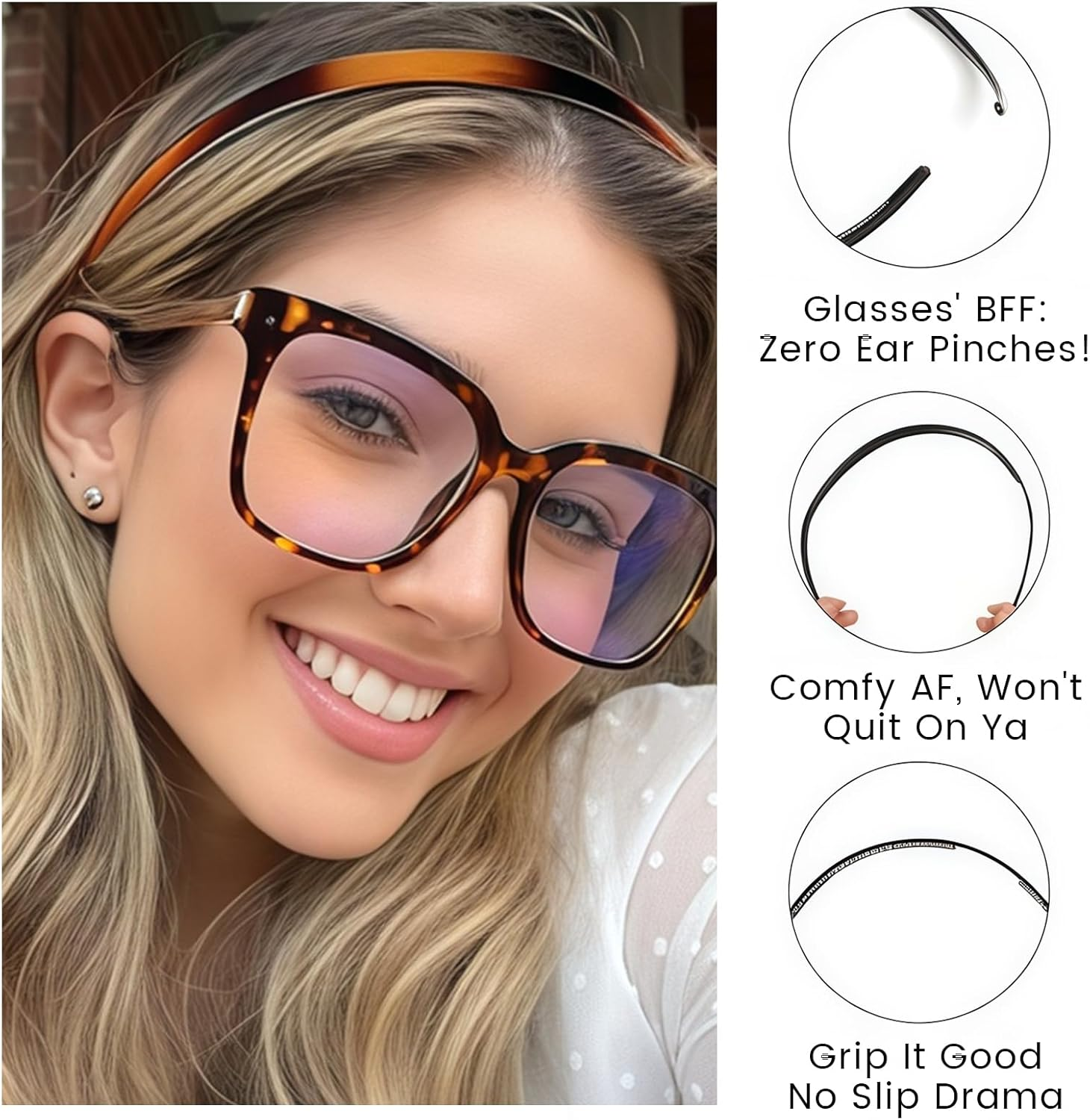 Flexible Hair Bands for Glasses Wearers, Thin Plastic Hair Headband Combs with Teeth, Pressure-Free Non-Slip Comfortable Hair Bands for Women, Pack of 4 image number 5