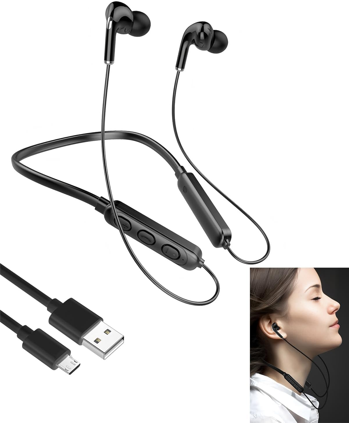 Bluetooth 5.1 Neckband Earphones Bluetooth Earphones Wired Sport with Noise Cancelling Mic, Magnetic Headset Lightweight Neckband Headset for Running Waterproof Sweat for Cycling Workout GYM Home image number 2
