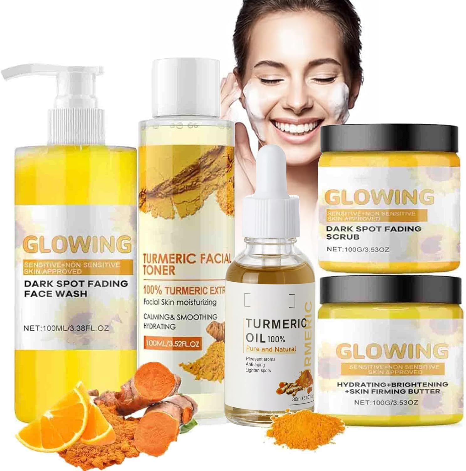 Turmeric Glow Combo Skincare Set, Turmeric Skin Care, Turmeric Glow Face Wash,Face Care Set for Women (Scrub, Large)