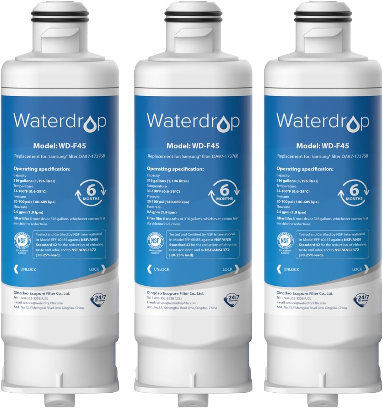 Waterdrop Water Filter Replacement for Samsung&reg; Fridge Water Filter DA97-17376B, HAF-QIN, HAF-QIN/EXP, RF28R7201SR, RF28R7351SG, WD-F45, 3 Filters image number 5