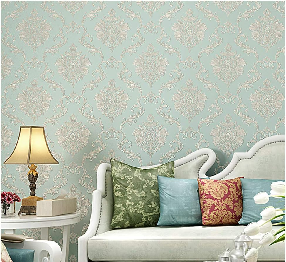 Victorian Damask Embossed Wallpaper Peel and Stick Wall Paper Mural for Bedroom Bathroom Living Room Home Decoration (Light Blue，53Cmx5M) image number 4