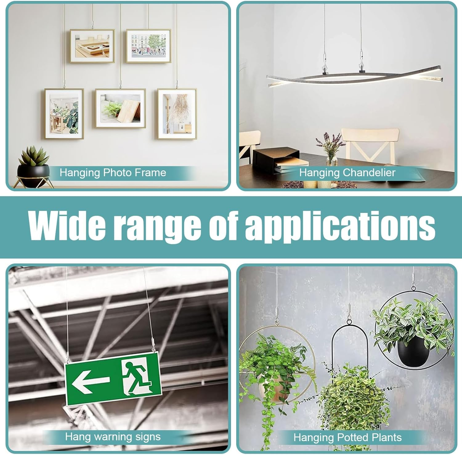 Adjustable Picture Hanging Wire, 2 Pcs Stainless Steel Picture Hanging Wire, Stainless Steel Heavy Duty Hanging Rope for Picture, Mirror Hanging Hardware, Light Lamp, Billboards, Basket image number 4