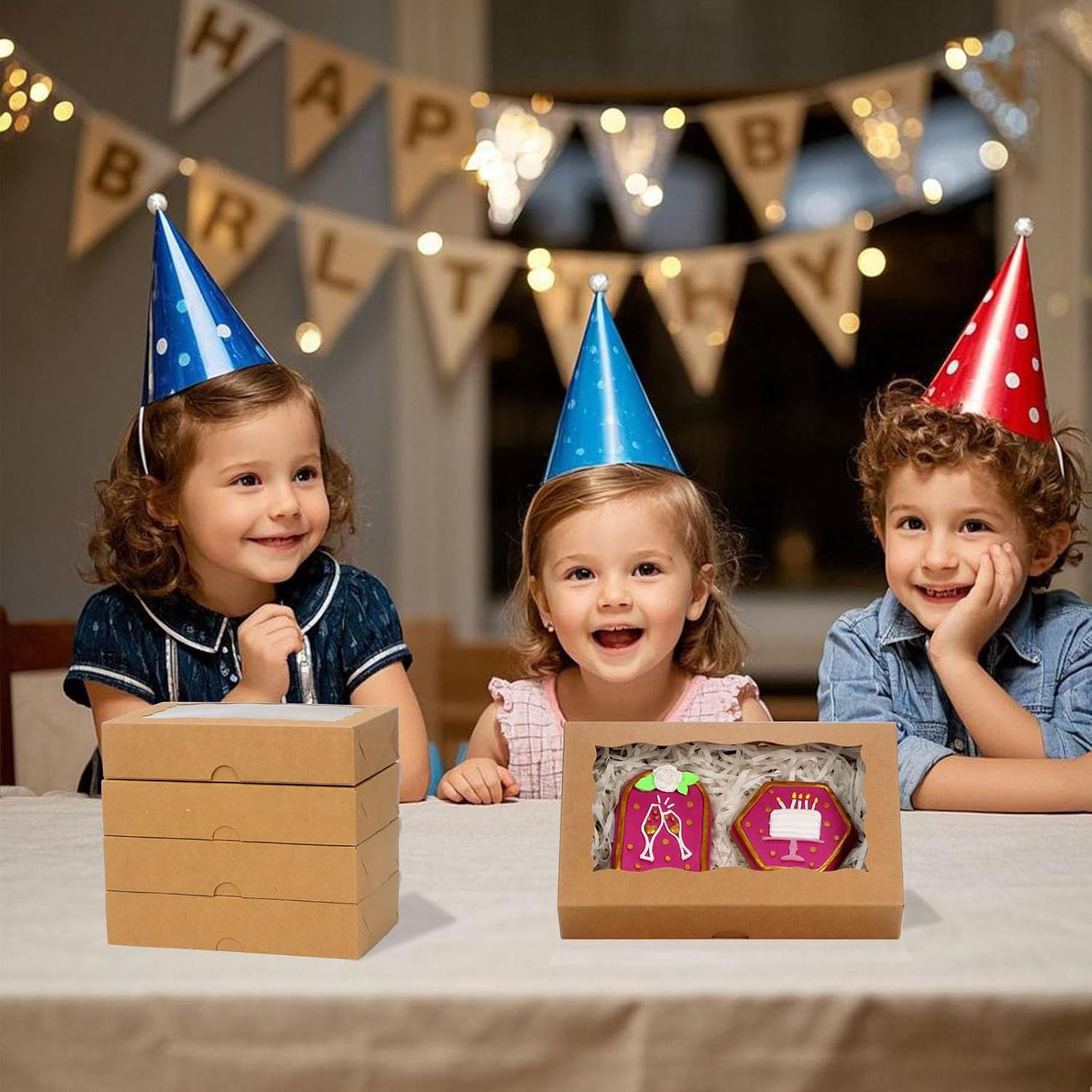 Romanticbaking 50 Pack DIY Assembly Brown 7 X 4 3/8 X 1&frac12; Inches Cookies Boxes Bakerytreat Boxes Packaging for Macaron Chocolate Truffle Cakesickle image number 1