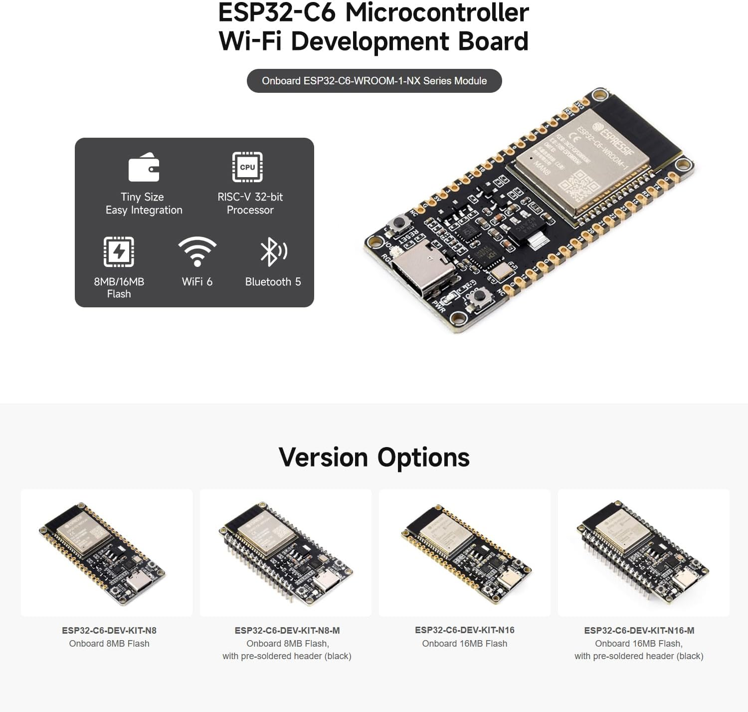 Waveshare ESP32-C6 Microcontroller, W-F 6 Development Board, 160Mhz Single-Core Processor, ESP32-C6-WROOM-1-NX Series Module, Supports USB and UART Development,16Mb Flash, with Pinheader image number 2
