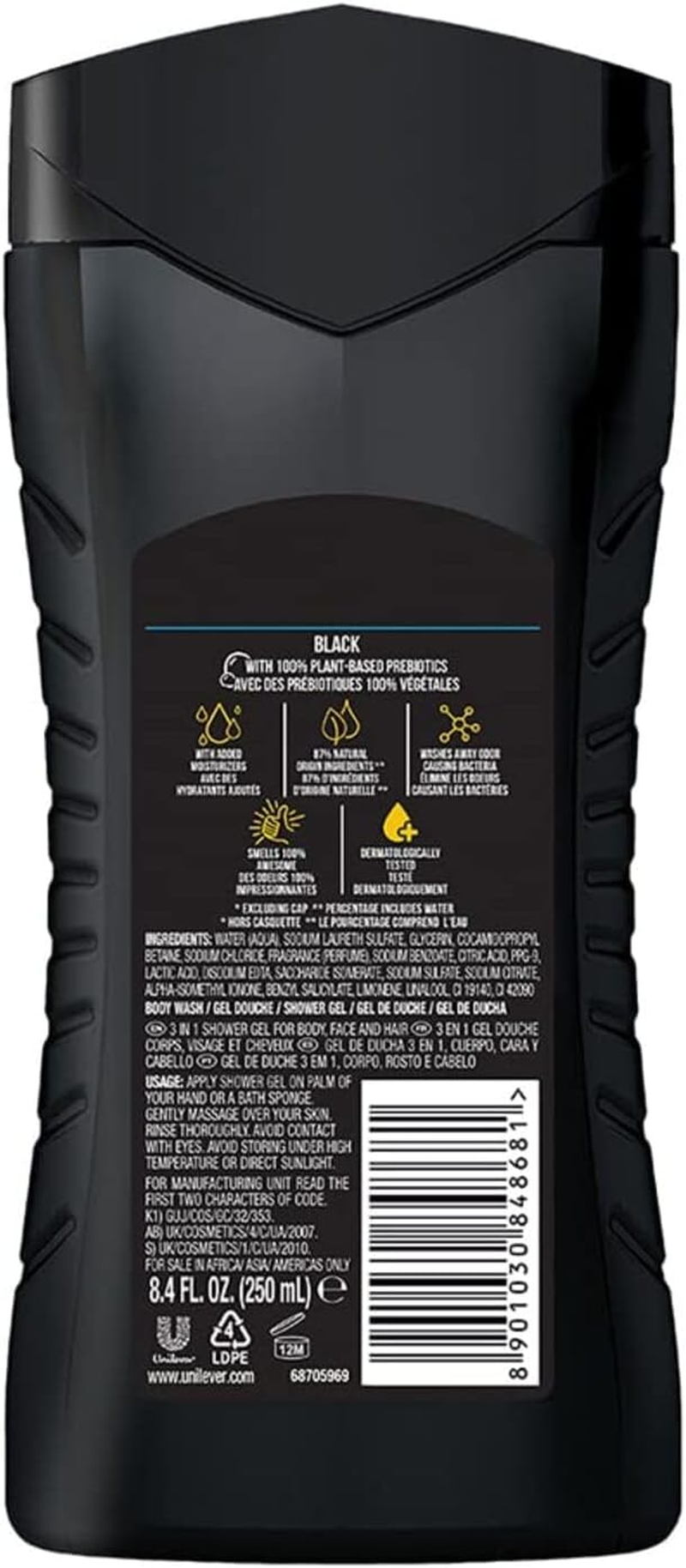 AXE 3-In-1 Body, Face and Hair Wash, Black, 250Ml image number 2