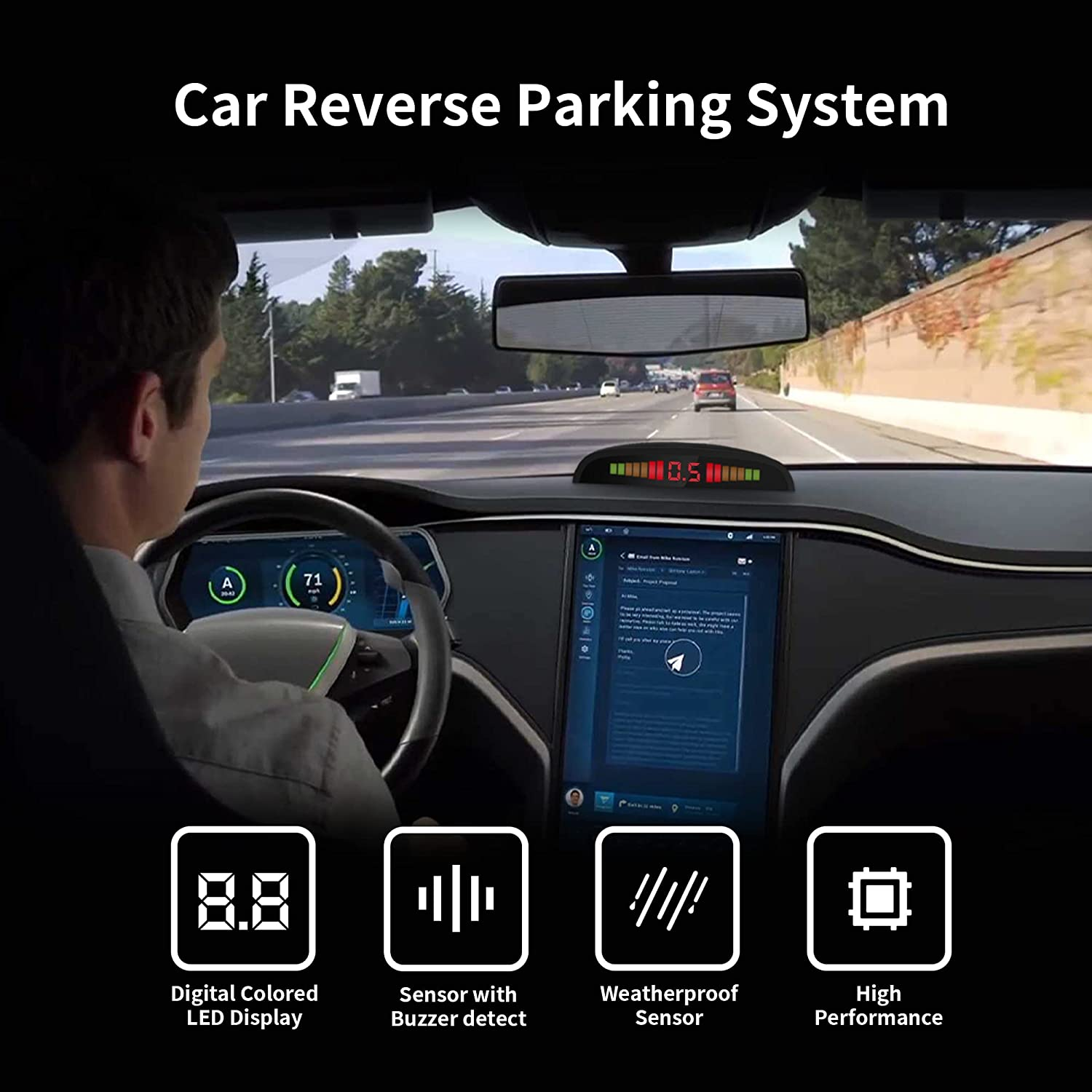 Car Auto Vehicle Visual Backup Radar System with 4 Parking Sensors + Distance Info Video Output + Sound Warning ｡ｭ image number 2