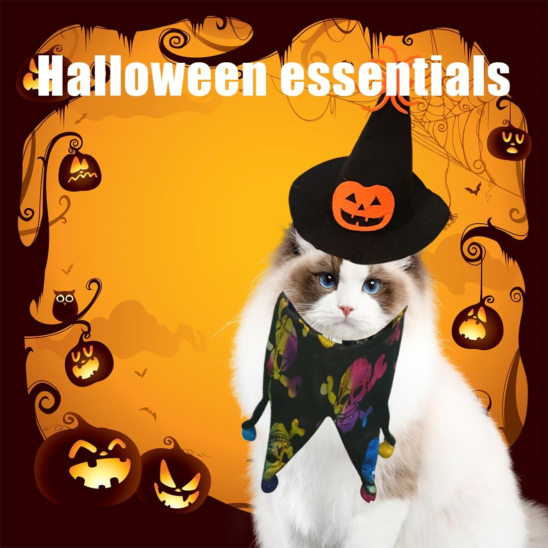 Pet Costumes Cat Cosplay 2 Pieces, Adjustable Halloween Cat Costume Cosplay Decoration Pet Cosplay Costumes for Small Cats Funny Holiday Clothing for Black Halloween Night Bloody Party image number 2