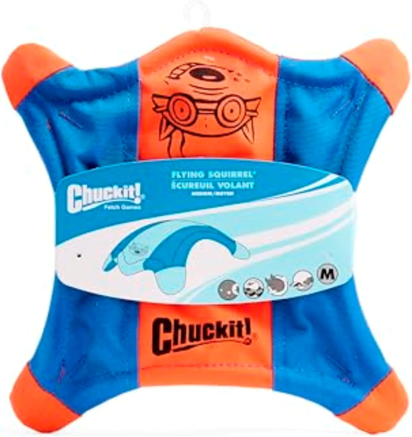 Chuckit Flying Squirrel Fetch Dog Toy, Size Medium (9.5" Diameter), Orange & Blue, for Medium Dog Breeds
