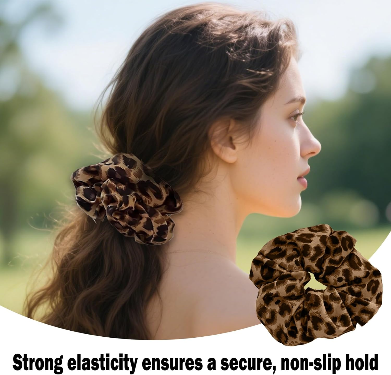 Pack of 2 Brown Leopard Scrunchies, Leopard Print Hair Bobbles for Women, Large Leo Elastic Hair Band, Scrunchies without Hair Breakage, Fabric Hair Bobbles for Girls, Thick Hair and Thin Hair image number 4