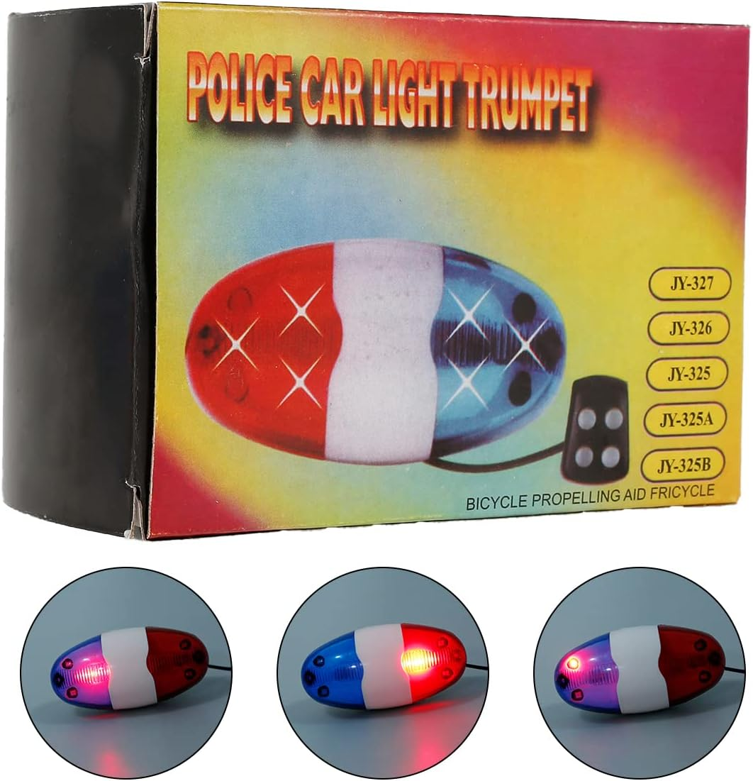 Bicycle Police Siren Bike LED Light Electric Horn Bicycle Police Sound Light 4 Sounds Melody Bicycle Power Horn Siren Bell 6-LED Blue and Red Bicycle Safety Light image number 2