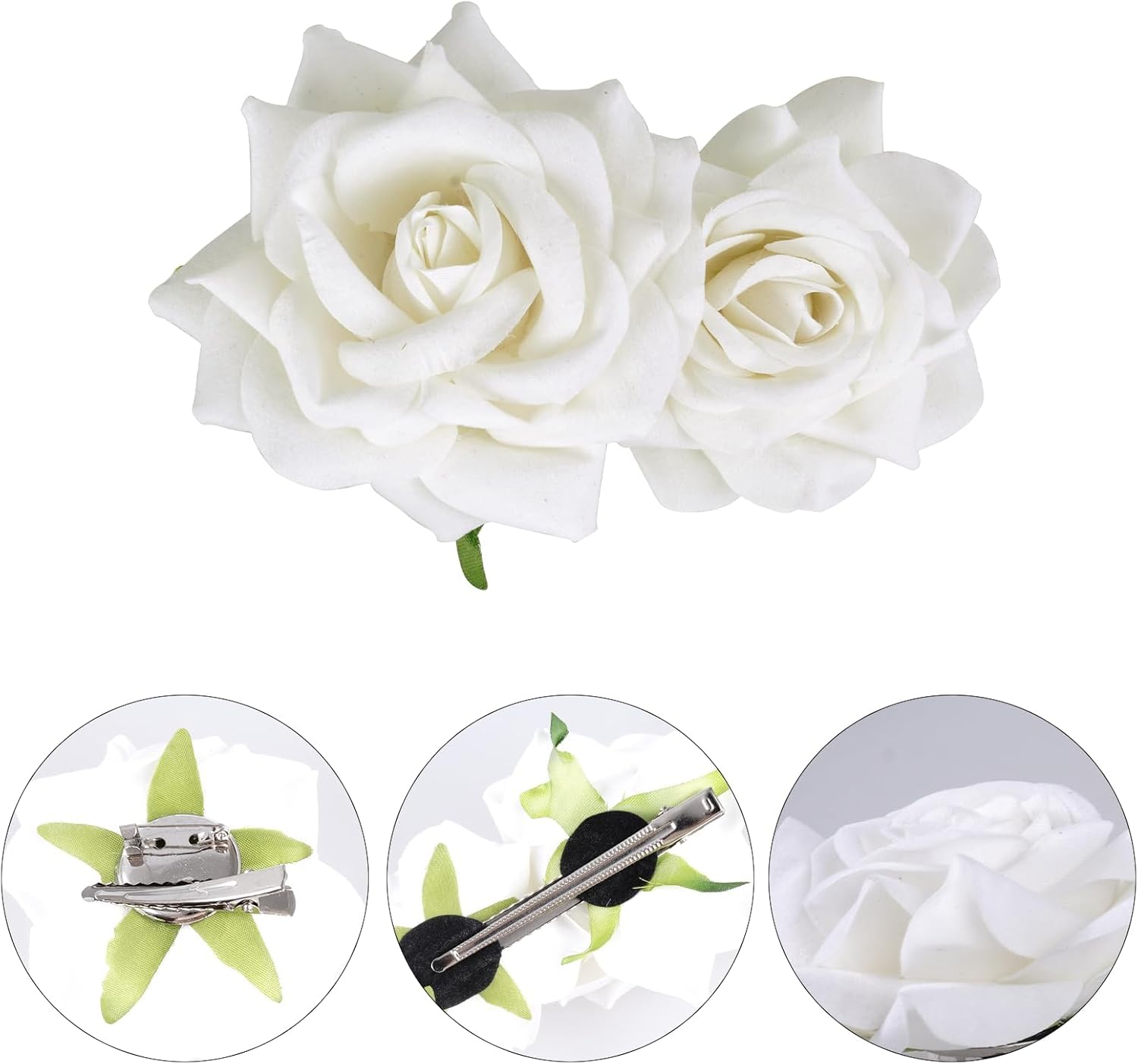 Pack of 3 Rose Hair Clips, Rose Flower Hair Clips, Red Rose Brooch Flower Clips, for Women, Girls, Party, Wedding, Valentine'S Day, Masquerade, Carnival (White) image number 3