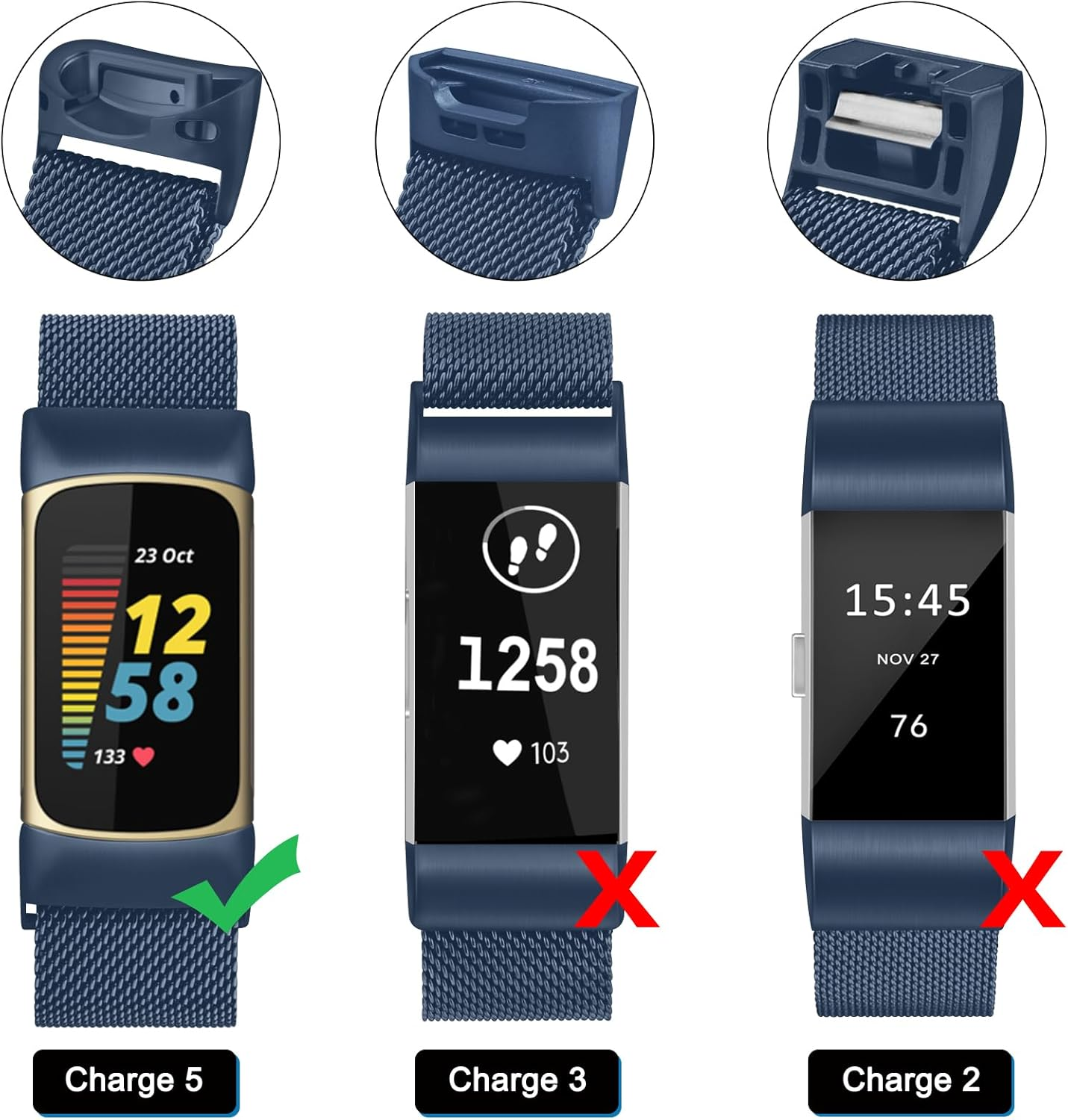 Vanjua for Fitbit Charge 6 / Charge 5 Bands Women Men, Stainless Steel Metal Mesh Loop Adjustable Magnetic Wristband Replacement Strap Compatible with Fitbit Charge 6 / Charge 5 Fitness Tracker - Champagne Gold image number 5