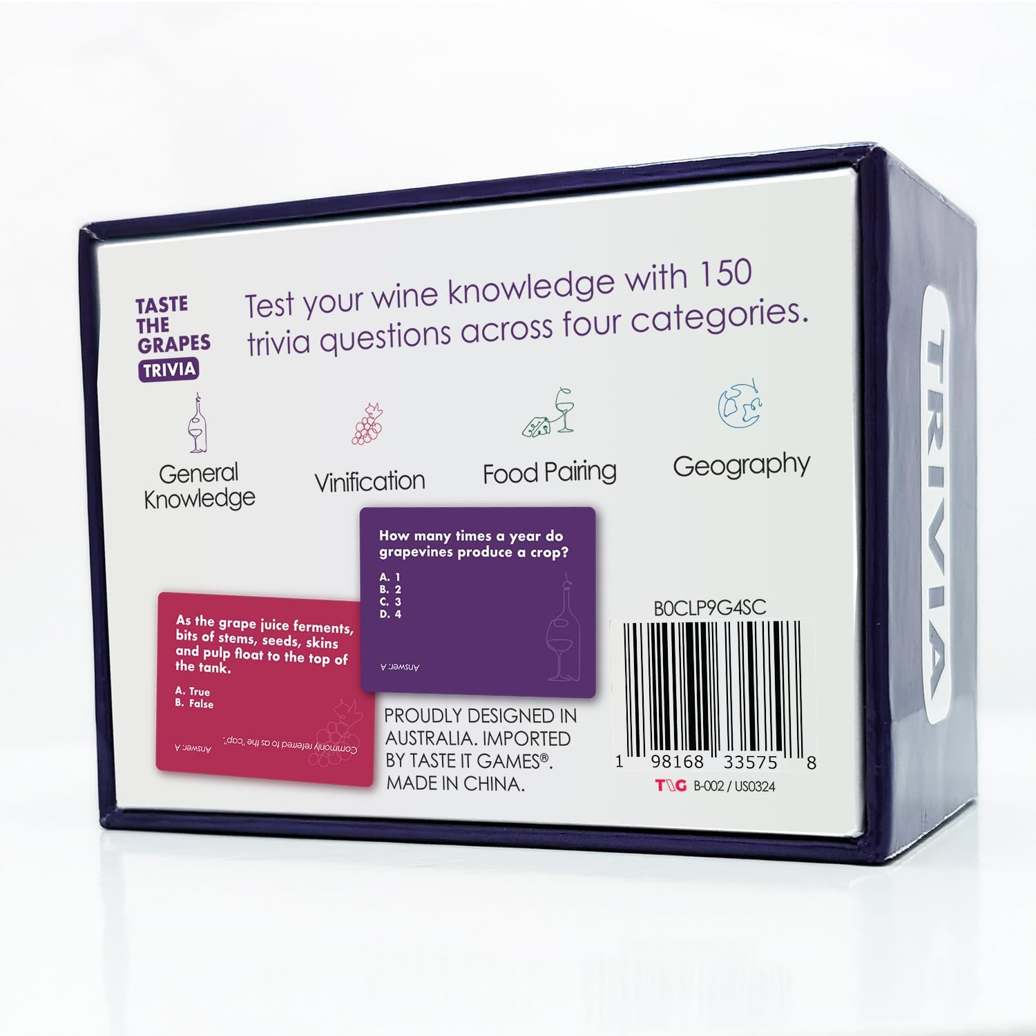 Taste the Grapes Trivia Card Game - Expand Your Vino Knowledge and Enjoy the Couples Card Games for Adults or Give the Ideal Vino Lover Gift! 150 Cards with 4 Categories. image number 1