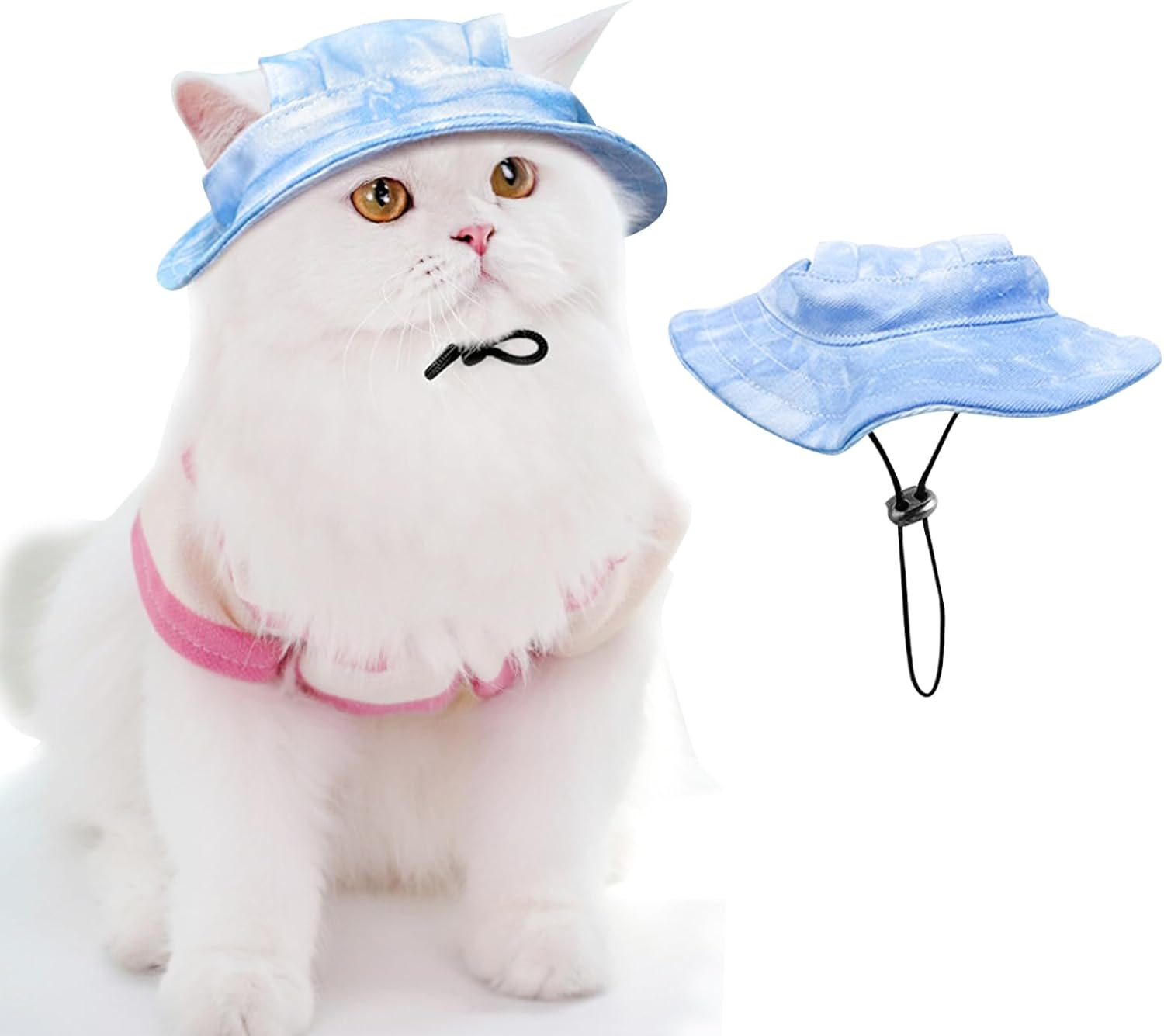 Pet Hat with Ear Holes Sunscreen Cat/Dog Hats Adjustable String Pet Hats Sun Hat Bucket Hat Outdoor Sun Protection Pet Caps for Small Medium Cats Dogs (Light Green, Medium)