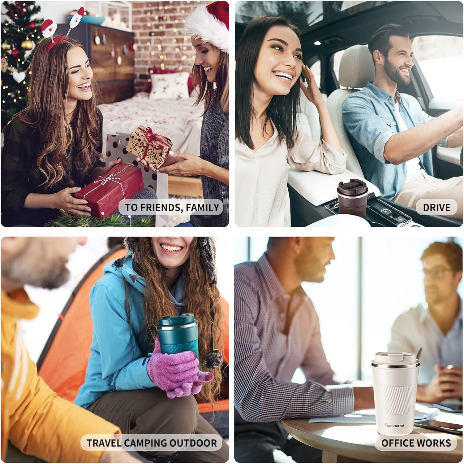 Hot Cold Travel Mug 13Oz Stainless Steel Insulated Tumbler Cup with Flip Lid Blue