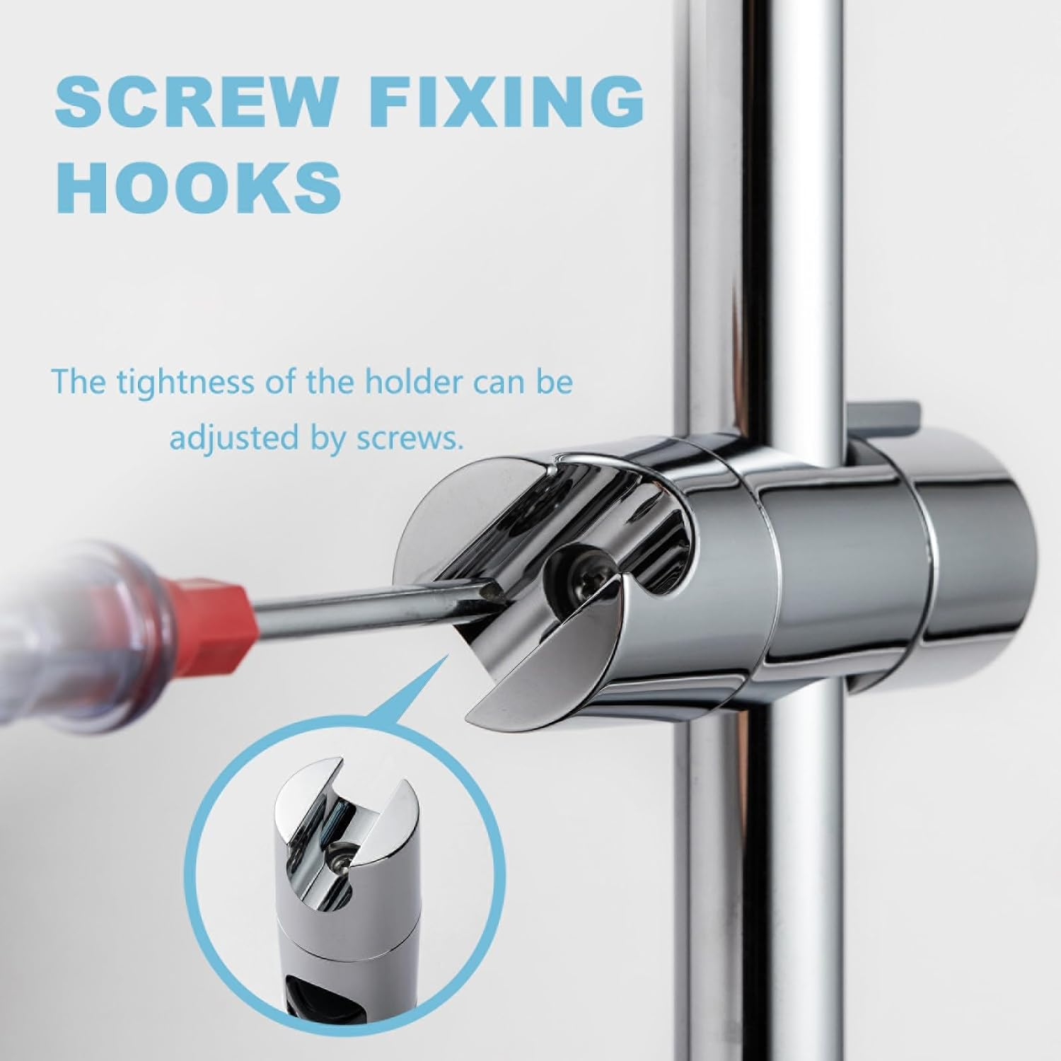 Adjustable Shower Head Holder for Slide Bar,18-25Mm(0.71-1.00 In) O.D Hand Shower Holder Bracket,Detachable Slider Clamp Bathroom Replacement, 360 Degree Rotation Sprayer Holder,Chrome Plated image number 4