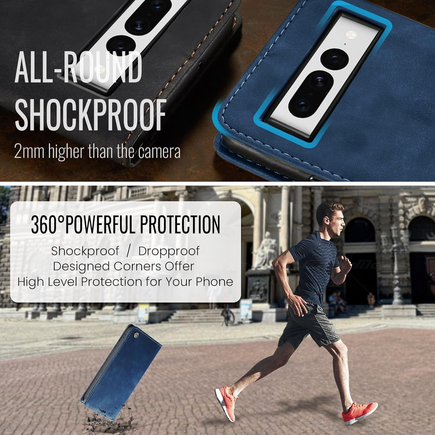 Azororo Mobile Phone Case for Google Pixel 7 Pro 5G Case Premium Leather Flip Case Magnetic Pocket Card Slot Stand Function Flip Case Protective Cover for Google Pixel 7 Pro, Blue