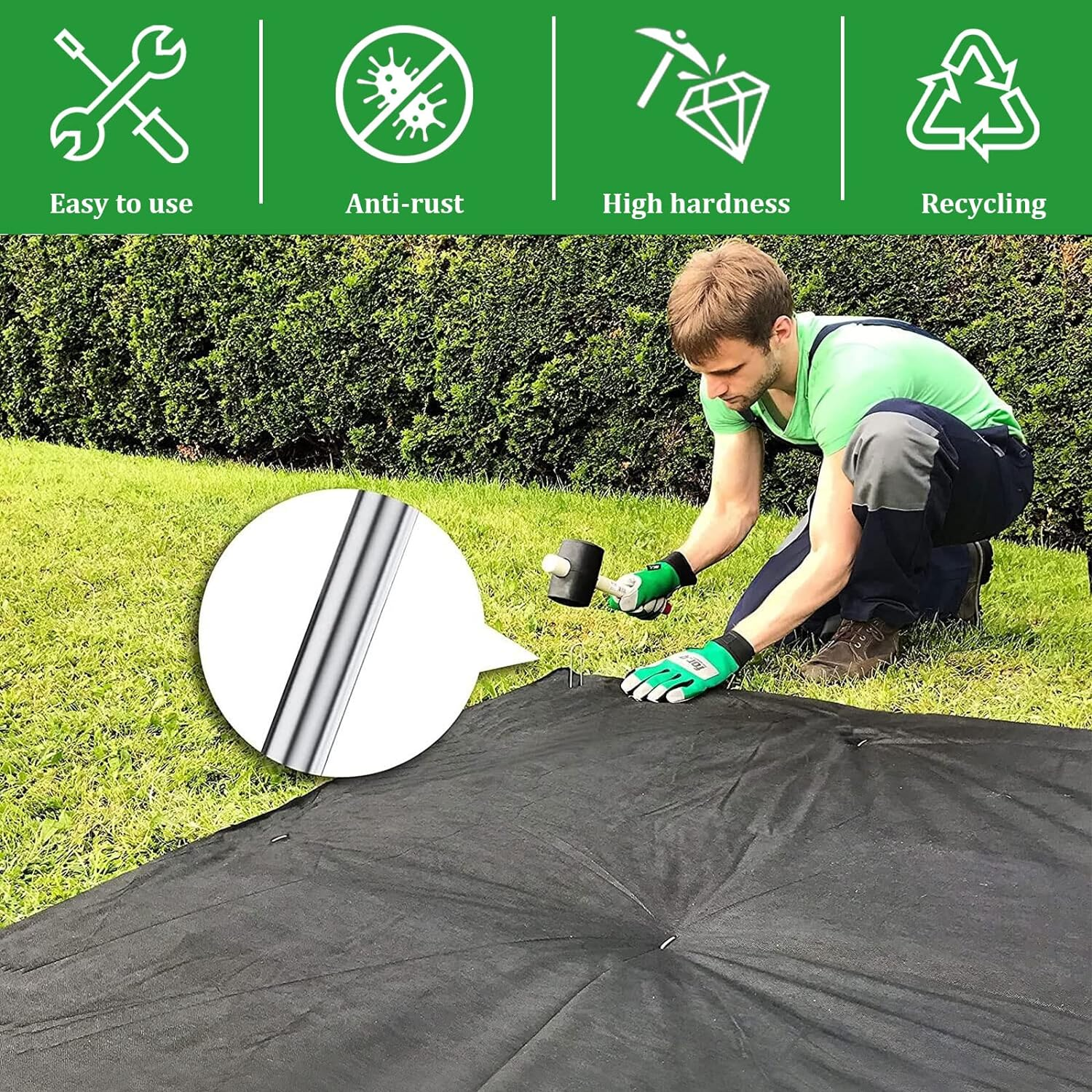 Garden Staples, 30 Pcs Stakes Heavy Duty, U Shaped Galvanized Pins for Garden Sod for Lawn Securing Ground Fabric (Silver) image number 6