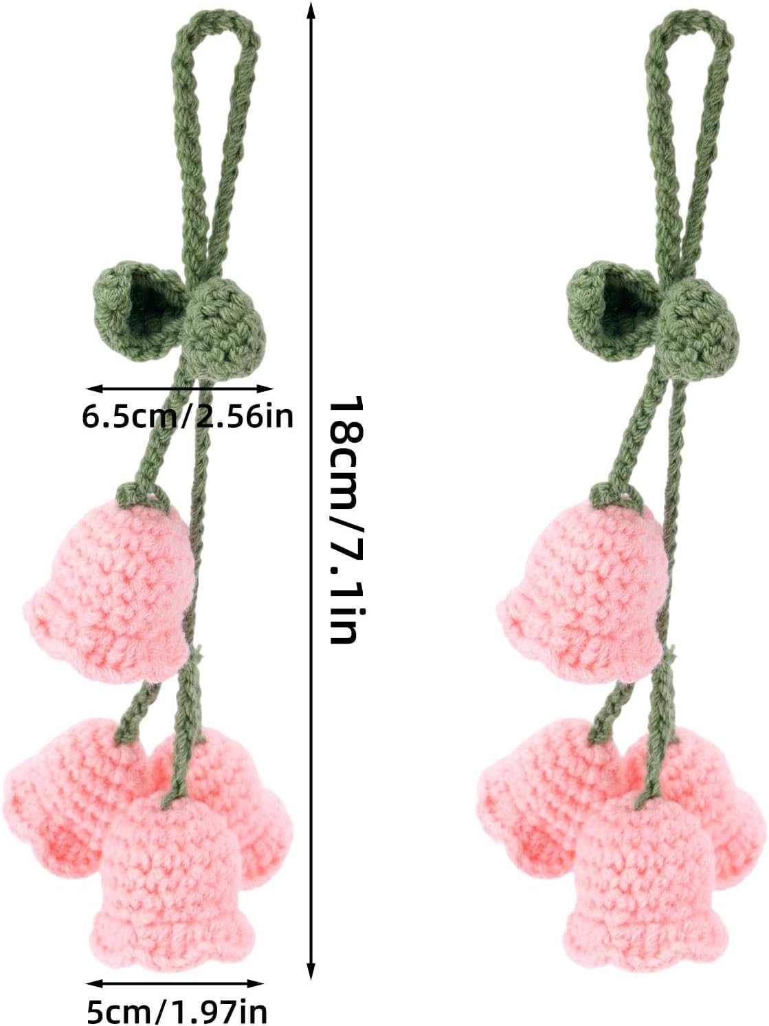 2Pcs Crochet Lily of the Valley Car Accessories, Cute Floral Rear View Mirror Hanging Decor Knitted Pendant for Women Perfect for Personalizing Your Car Interior (Pink) image number 4