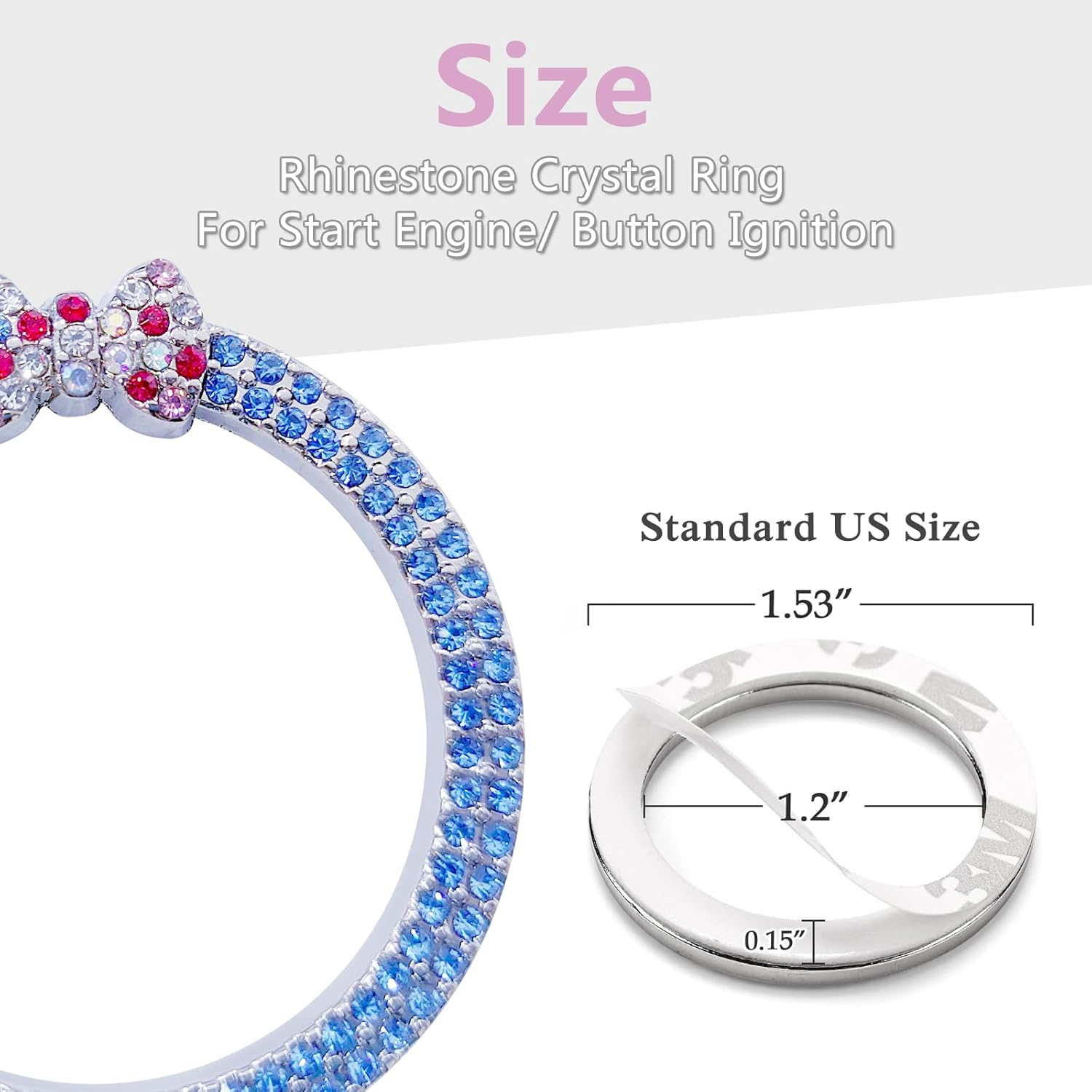 Car Bling Ring Emblem Car Accessories for Buttons & Knobs, Push Start Button Cover/Sticker, Key Ignition & Knob Ring Decoration, Bling Car Interior Accessories - Blue - Champagne image number 4