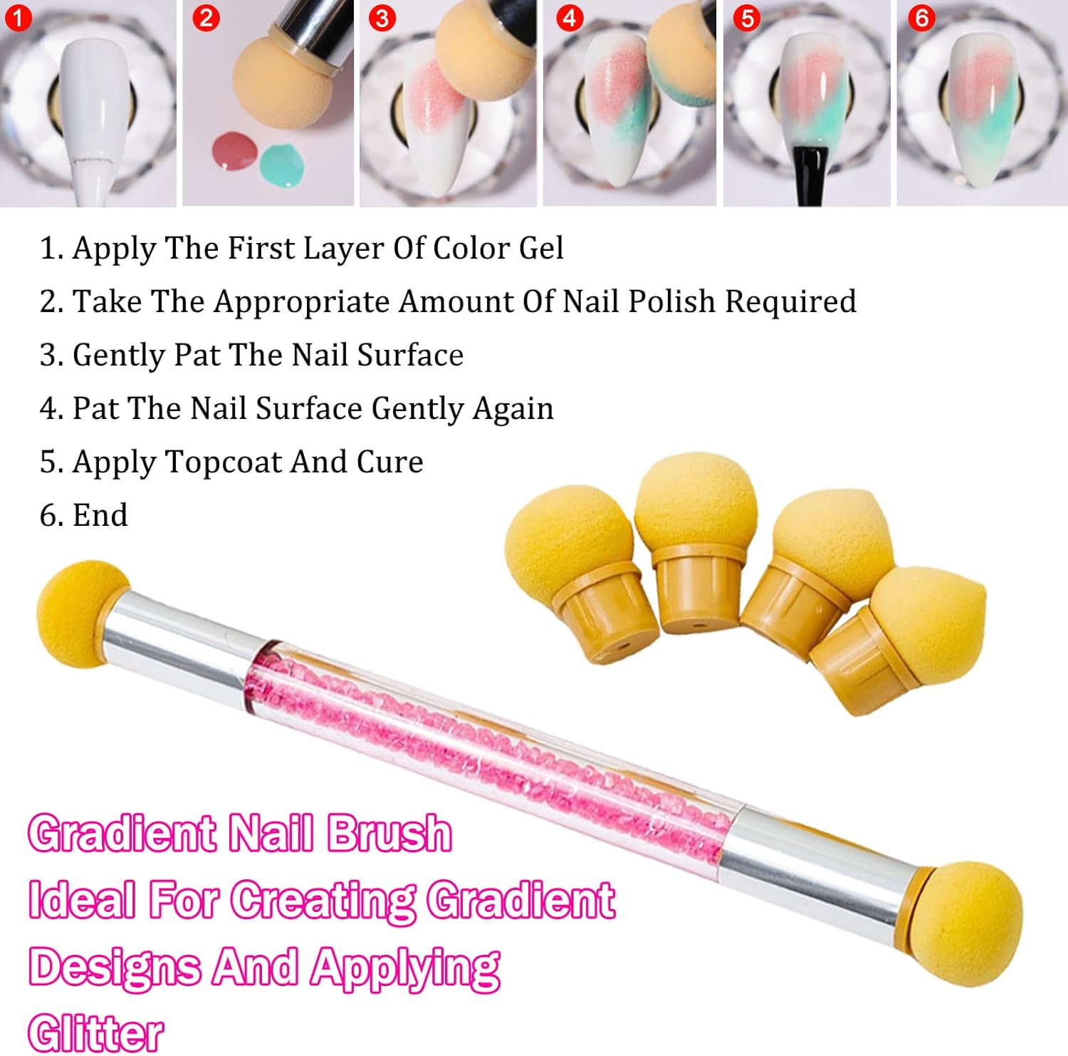 BDSHUNBF 26 Piece Nail Brush Set Dotting Tools Double Head Silicone Nail Brush Nail Art Rendering Tools Including 4 Replacement Heads, Gel Carving Brush Sponge Brush Applicator Manicure Tools image number 1