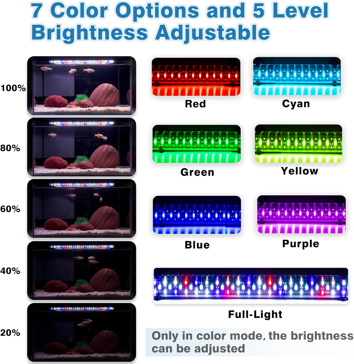Driamor Submersible Aquarium Light, 38 CM Fish Tank Light with 60Pcs LED Beads IP68 Waterproof Brightness Adjustable RGB LED Lamp with Timer Mode, 24/7 Auto Cycle Mode, 4 Scenes Mode and 7 Colors Mode image number 1