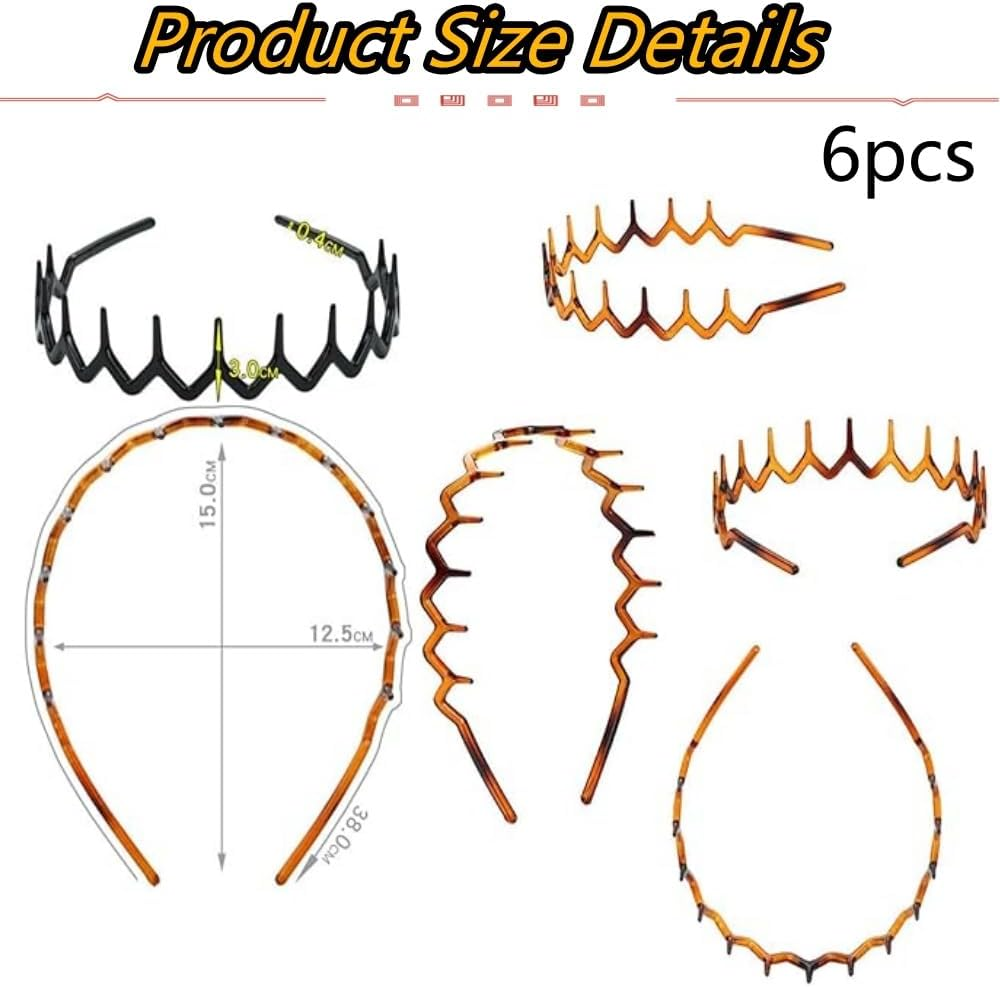 Jindizi 6Pcs Toothed Hair Hoop Toothed Headband, Tooth Comb Hairband Wavy Zigzag Headband Plastic Hair Hoops Zigzag Hair Band for Women Girls Fashion Hair Hoop