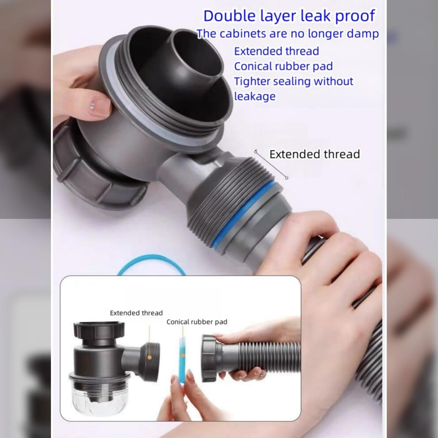 Qruilantu One Sink Kitchen Drainage Kit Space Saving Flexible Drain Pipe Flexible P-Trap Drain Strainer with 3-1/2 Inch Kitchen Sink Drain Assembly Kit，Suitable for Kitchen, Bathroom, RV image number 2