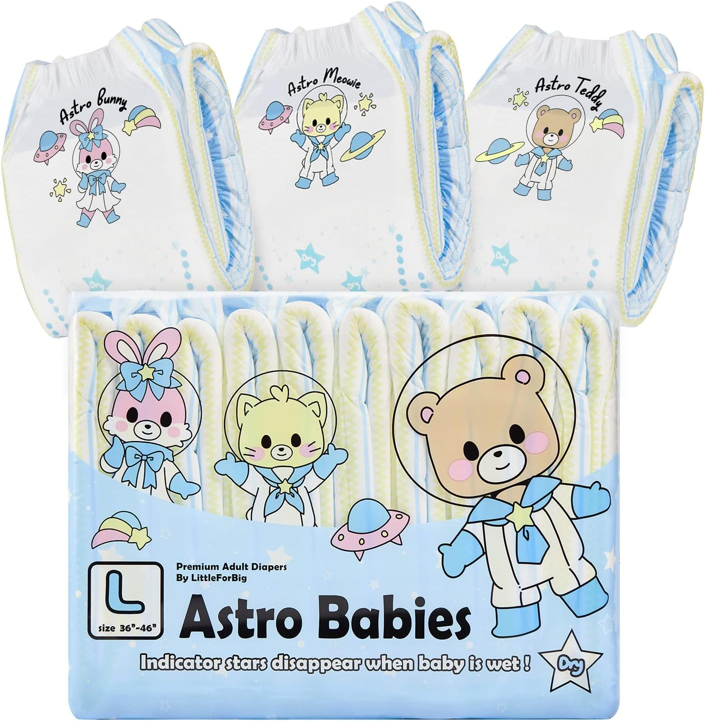 Littleforbig Printed Adult Brief Diapers 10 Pieces - Astro Babies(L) image number 1