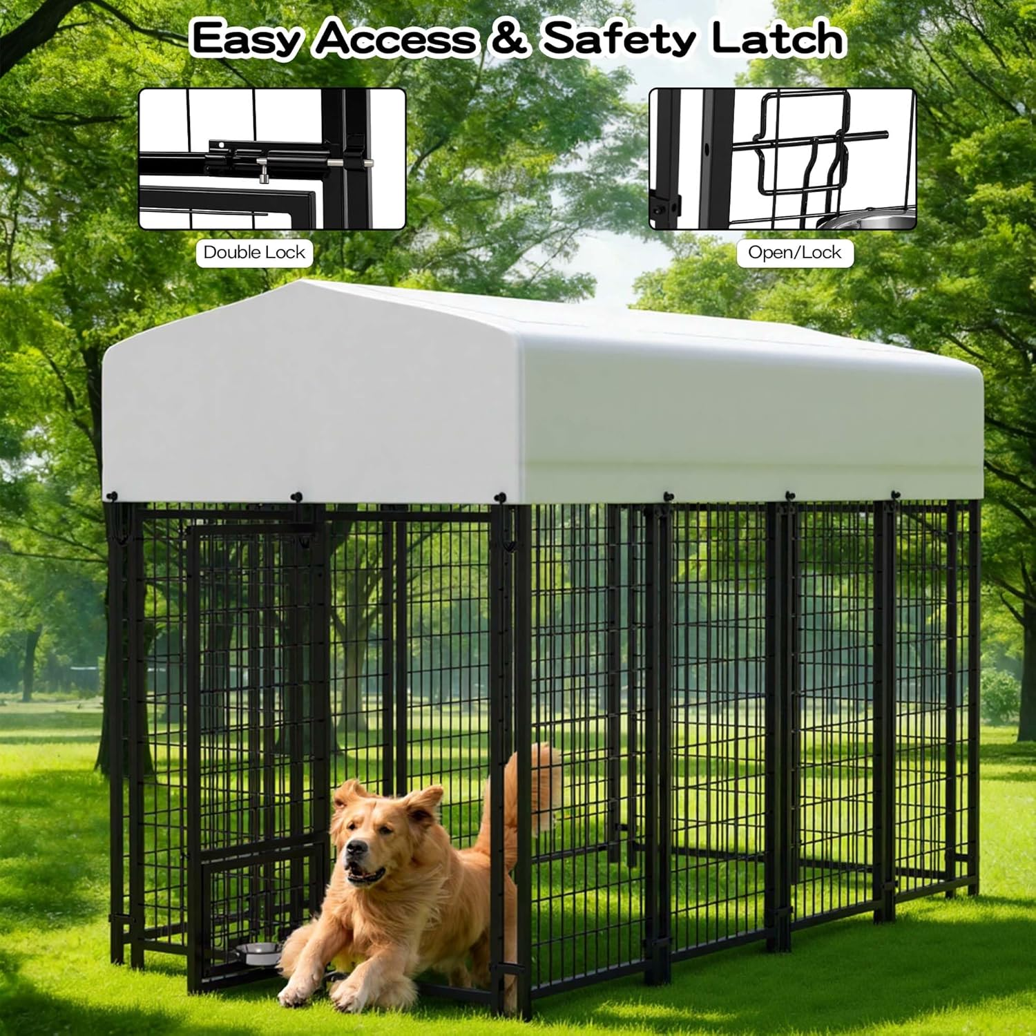 Advwin Outdoor Dog Enclosure, Heavy Duty Dog Kennel House Mesh Dog Big Cage, Pet Kennel Steel Fence with Secure Lock and Uv-Resistant Waterproof Roof Cover for outside (240X130X175Cm) image number 3