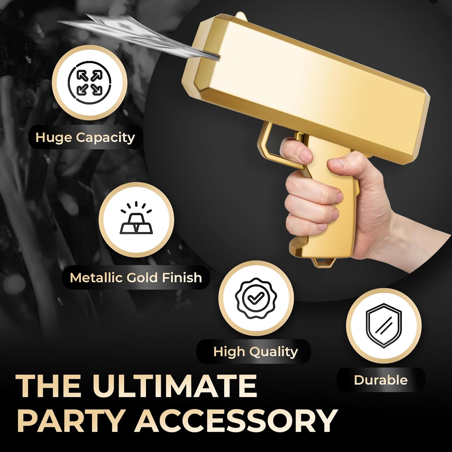 Gold Make It Rain Money Gun - Handheld Spray Cash Gun with 200 Pcs for Game Movies Party Supplies (Golden) image number 5