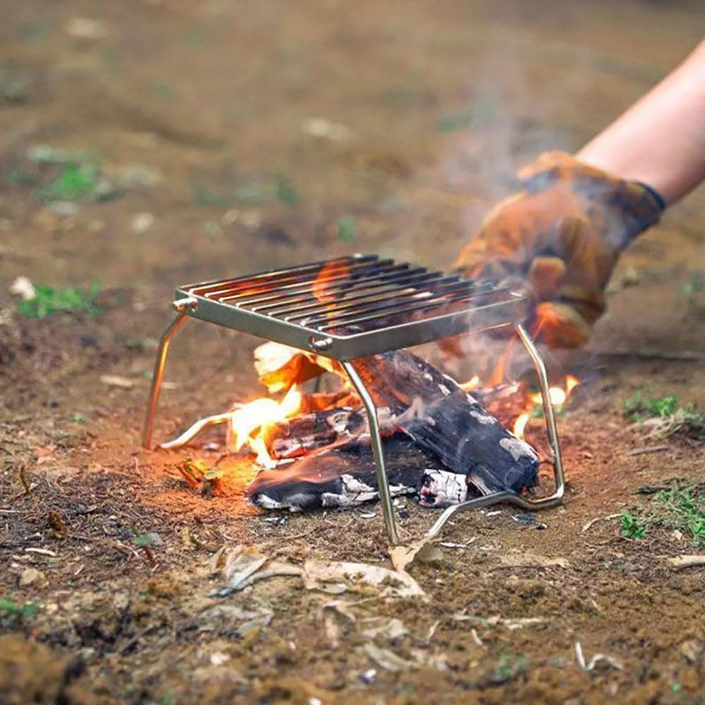 16 X 16 Cm Portable Campfire Grill Stainless Steel Folding Grill with Carry Bag Foldable Campfire Grill for Camping Trekking Garden and Outdoor Barbecue Fun image number 6