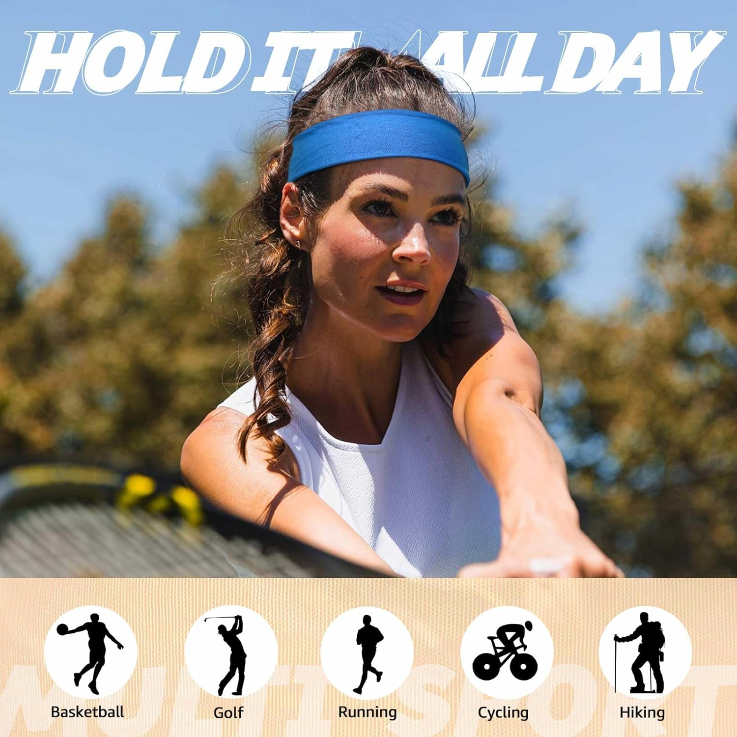 AWUMBUK Women'S Sports Headbands, Pack of 8 Black Hair Bands, Non-Slip Headbands, Elastic Headbands, Unisex Hair Band, Sport, Yoga, Workout, Running, Fitness, Gym, Hair Accessories image number 6