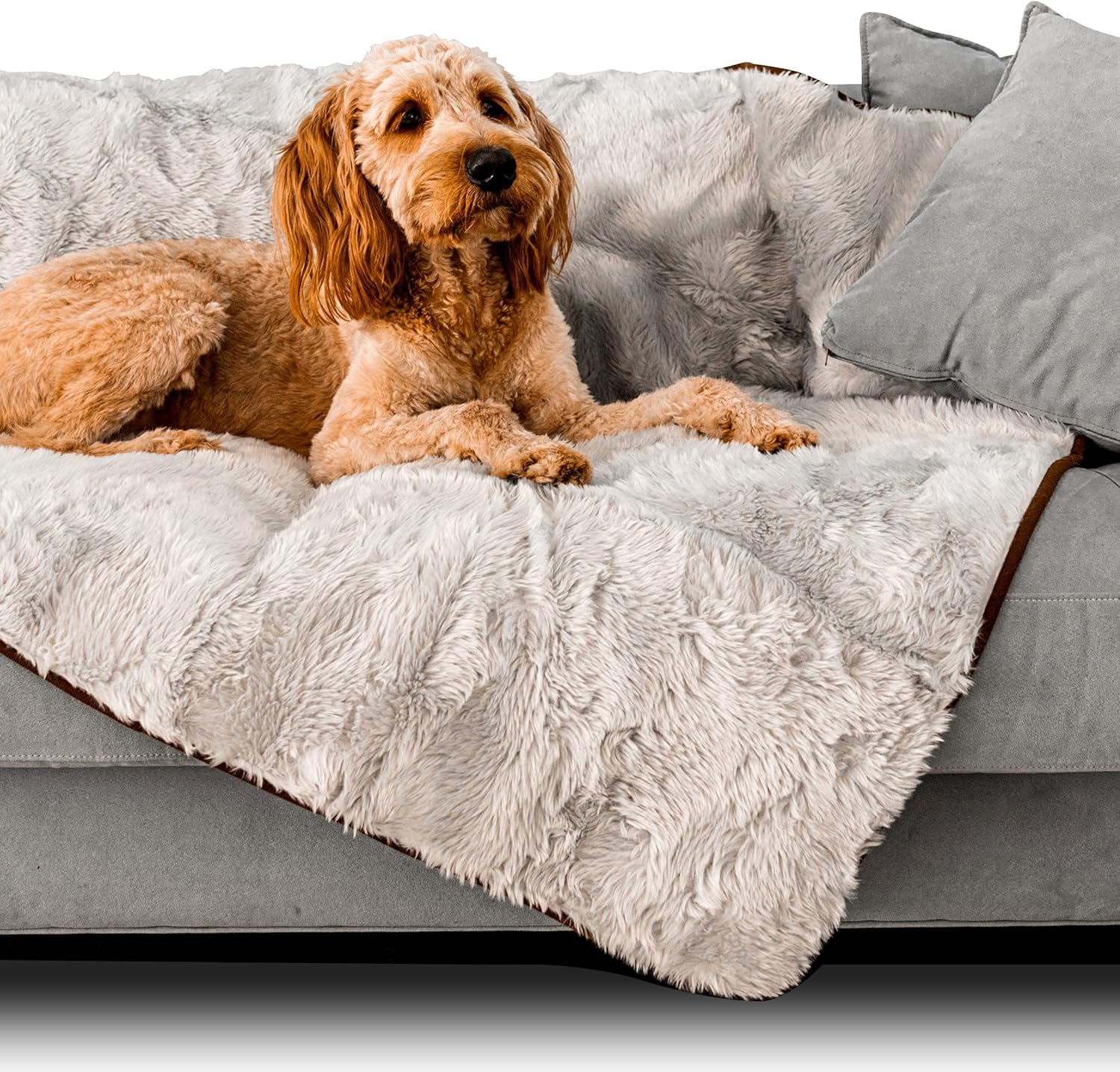 Pupprotector Waterproof Throw Blanket for Dogs and Cats, Pet Blanket Cover for Couches, Sofas, Beds, Car Seats, Furniture, Calming Soft Faux Fur, Brown Cowhide, Original (60" L X 50" W)