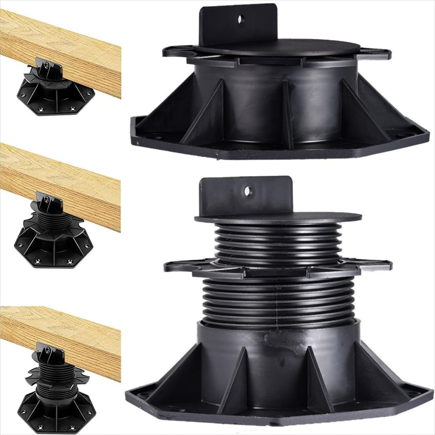 12Pack Adjustable Deck Support Pedestal Deck Foundation Base Support for Floating Deck Platform Deck Floor Height Adjustment Raising from 2-3/8" to 5-1/2", Black image number 2
