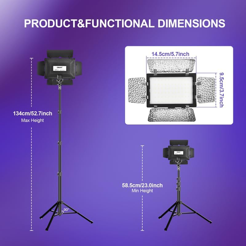 2 Packs LED Video Light, EMART Dimmable Studio Lights with Barndoor and 8 Color Filters, 5500K 66 LED Photography Lighting for Table Top Photo Video Streaming Shooting image number 2