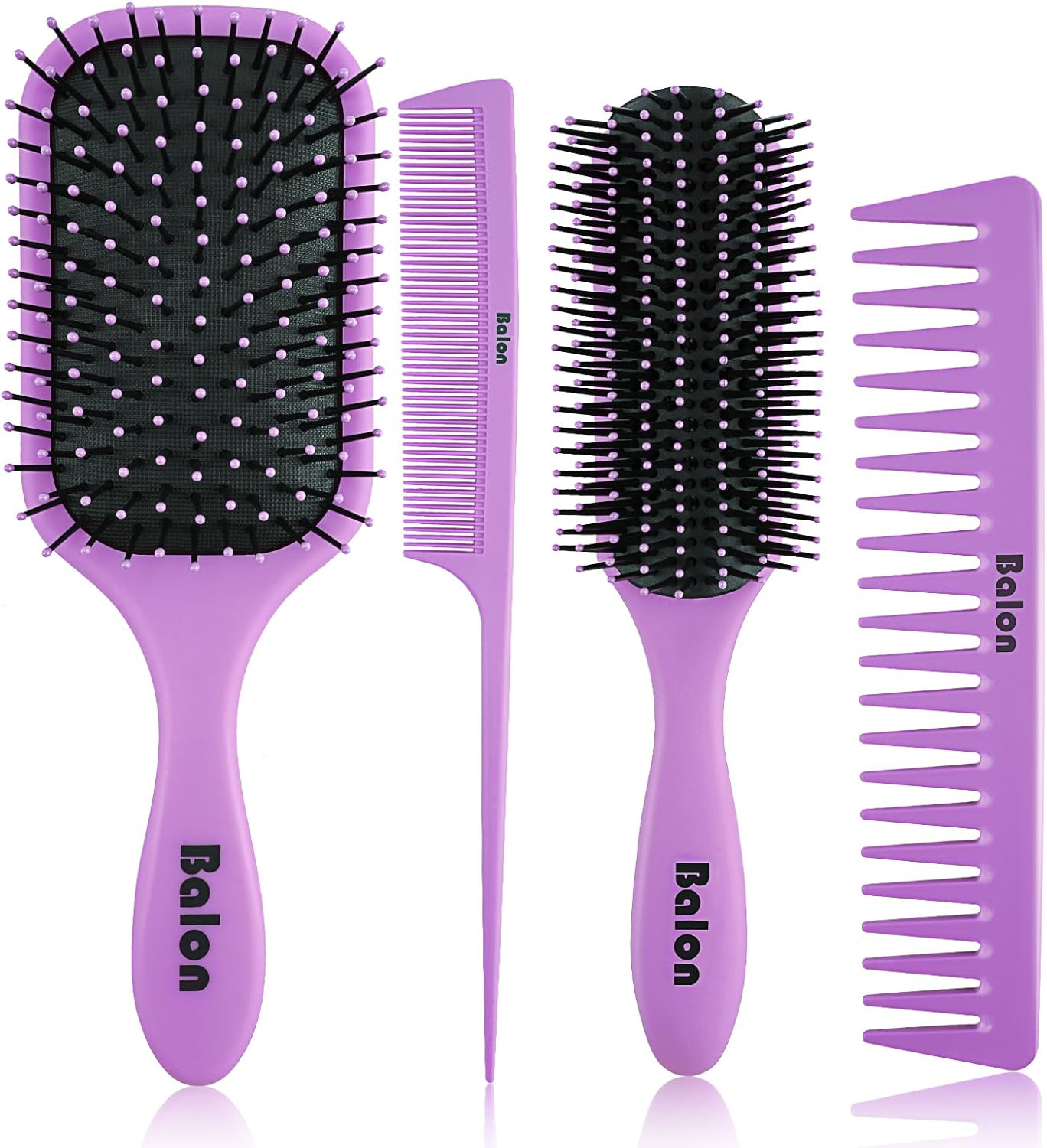 (Purple) - 4Pcs Hair Brush Women, Hair Comb for Women and Detangling Paddle Brush, Great on Wet or Dry Hair, No More Tangle Hair Brush Set for Straight Long Thick Curly Natural Hair (Purple)
