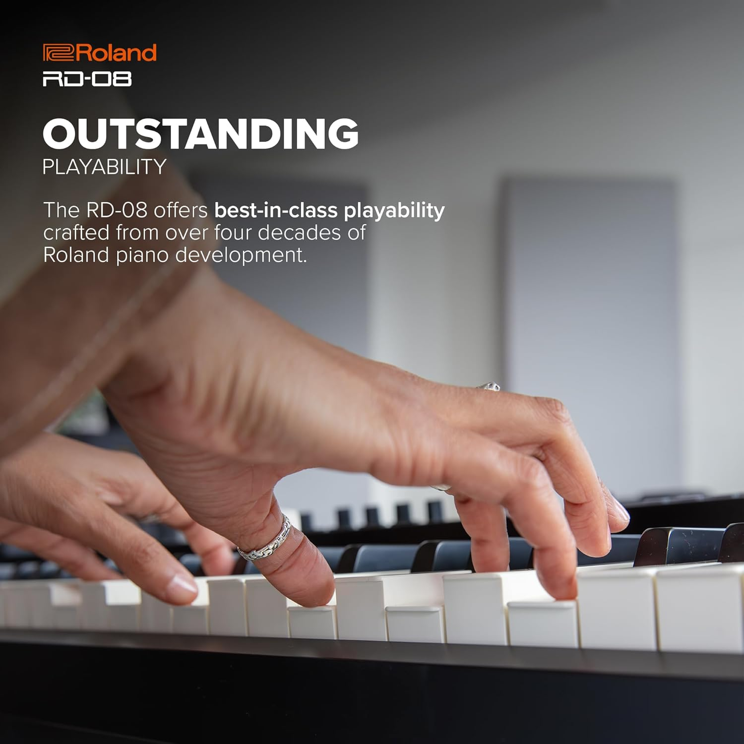 Roland RD-08 Stage Piano | Authentic RD Sound & Playability | Streamlined Design | 88-Note Weighted-Action PHA-4 Keyboard | Expandable Features | 3000+ Onboard Sounds | Ideal for Professional Gigging image number 5
