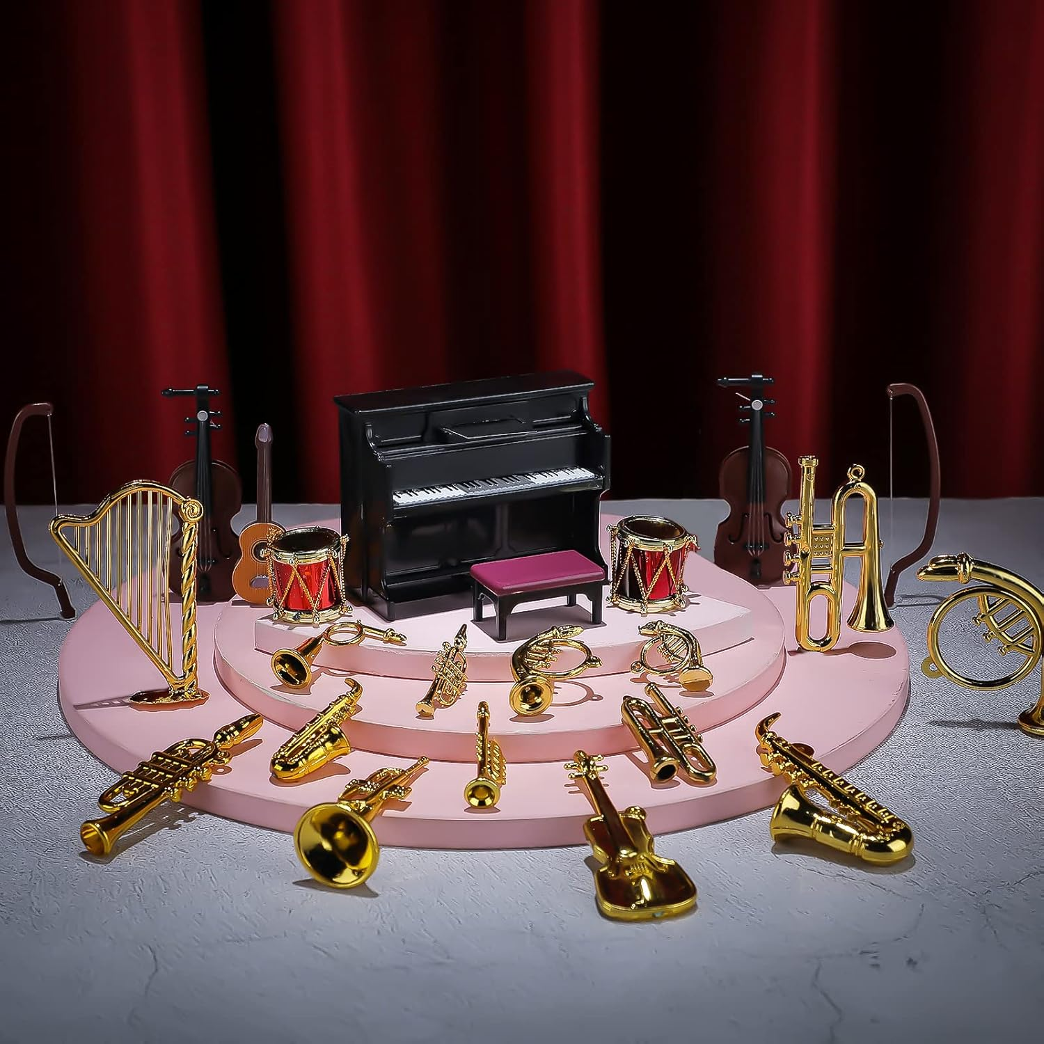 24 Pieces Dollhouse Musical Instruments Miniature Violin Piano Trumpet Saxophone Electric Guitar Tiny Instruments Set for Mini House Musical Room Succulent Garden (Black Piano) image number 2