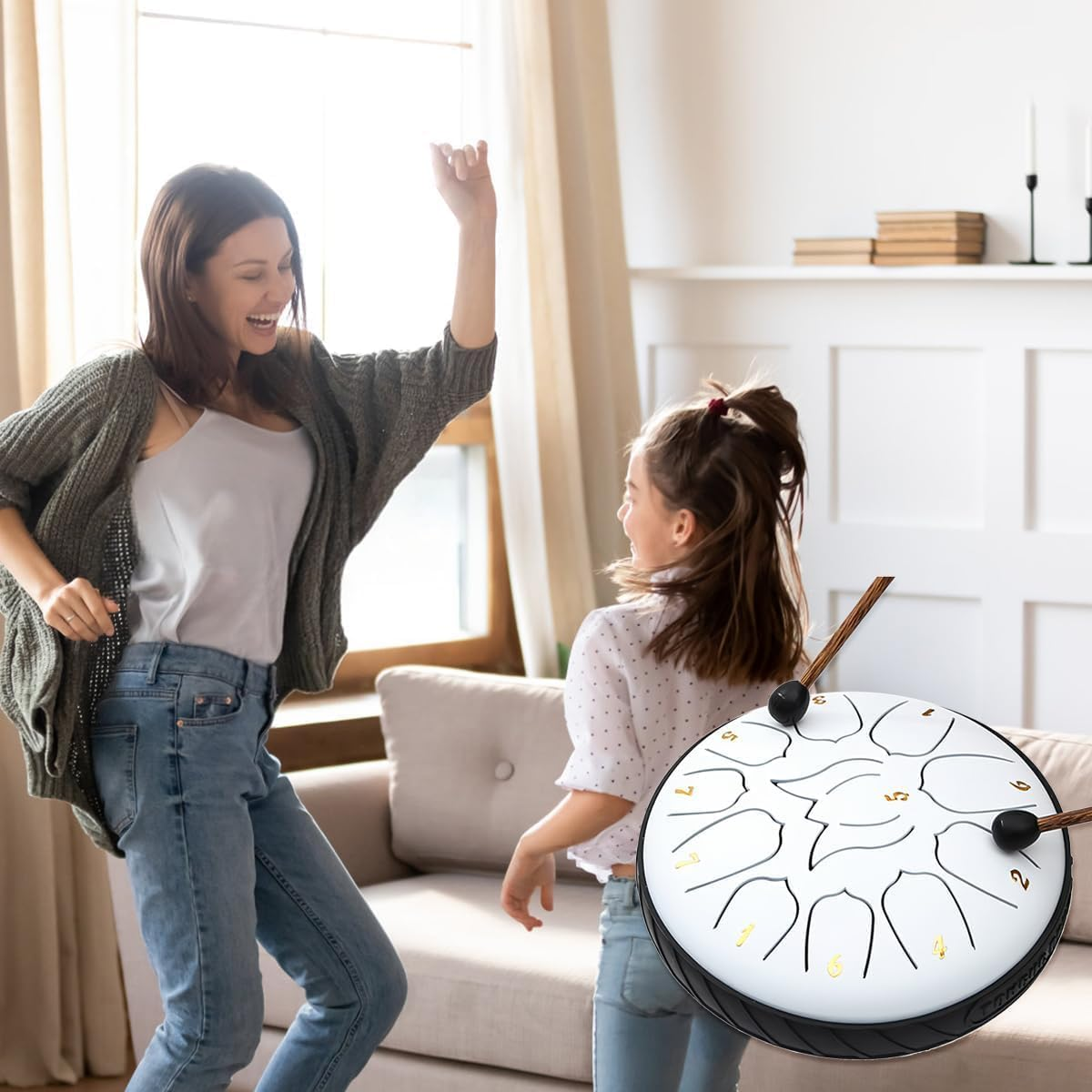 Steel Tongue Drum, Rain Drum with Bag, Handpan Drum Musical Instruments with Music Book, Drums Mallets, Mallet Holder, Finger Picks, Tongue Drum for Adult, Kids, 11 Notes 6 Inches (White) image number 3