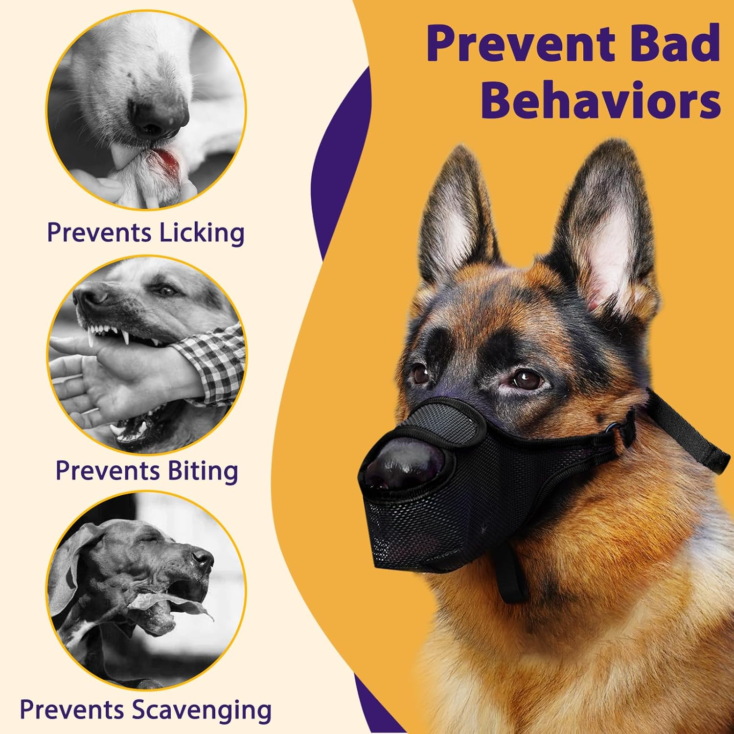 LUCKYPAW Dog Muzzle, Mesh Muzzle for Large Medium Small Dogs Allows Full Pant Drinking Mouth Cover to Prevent Biting Chewing Scavenging Adjustable Breathable Mouth Guard(Black,Xl) image number 1
