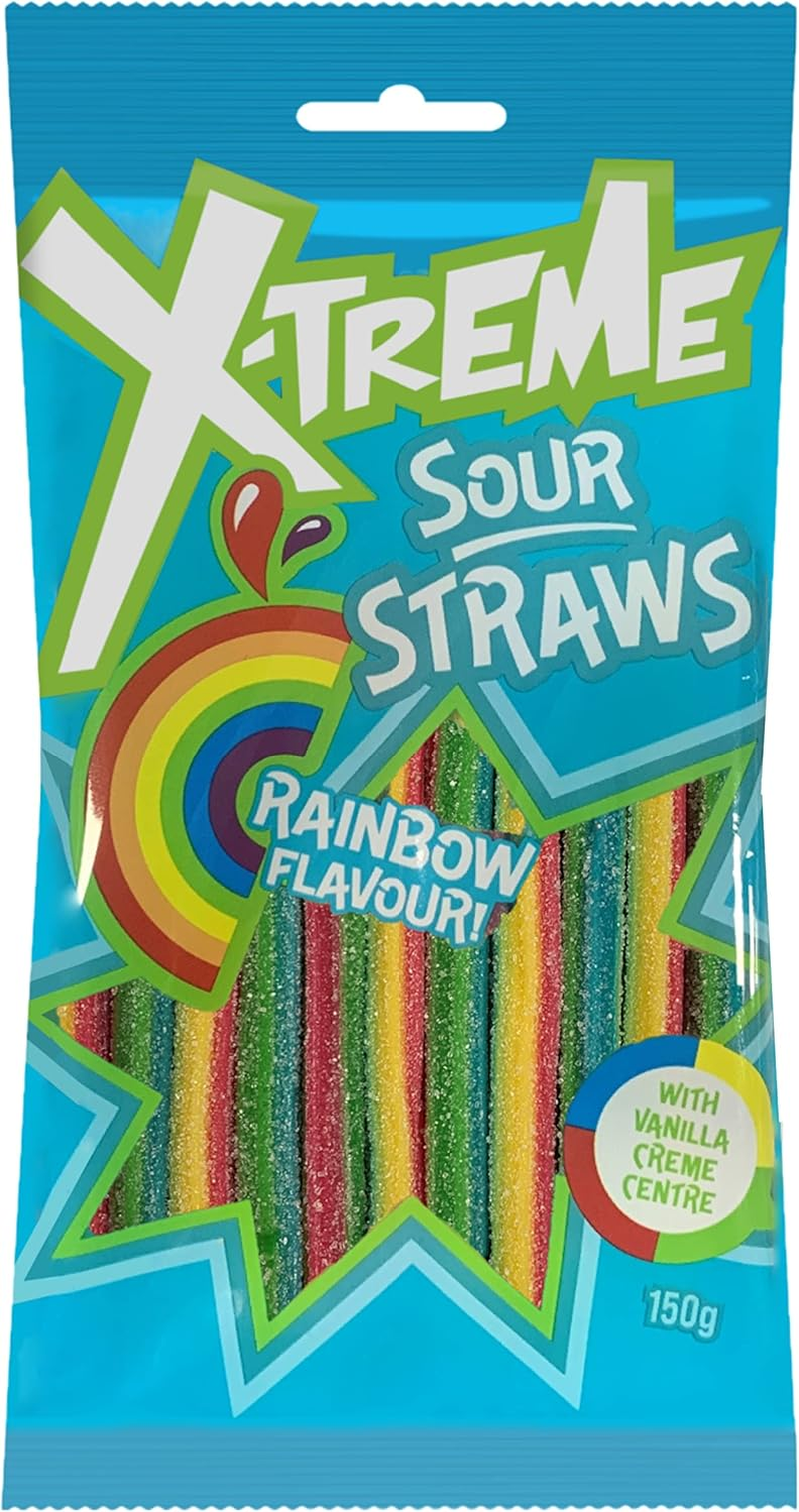 X-Treme Sour Straws - Rainbow 150G