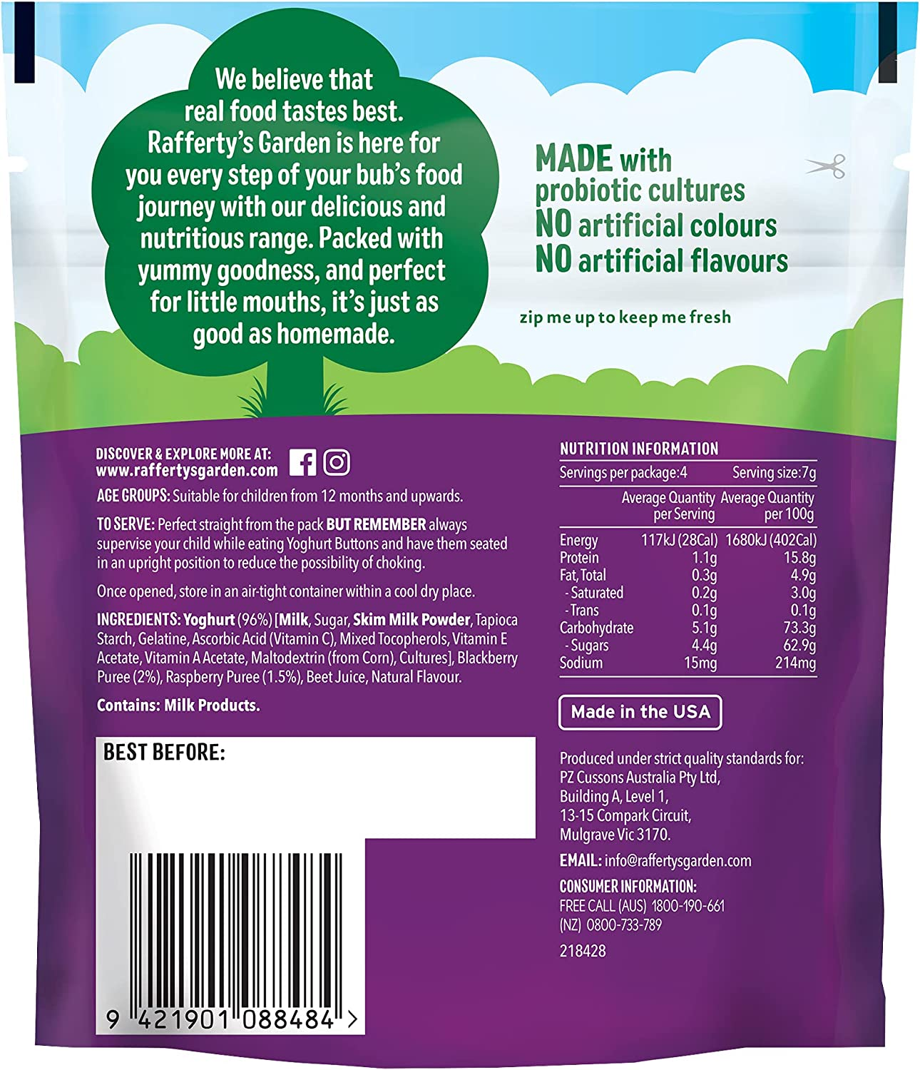 Rafferty'S Garden Mixed Berry Yoghurt Button Snacks for Babies 28 G (Case of 8) image number 1