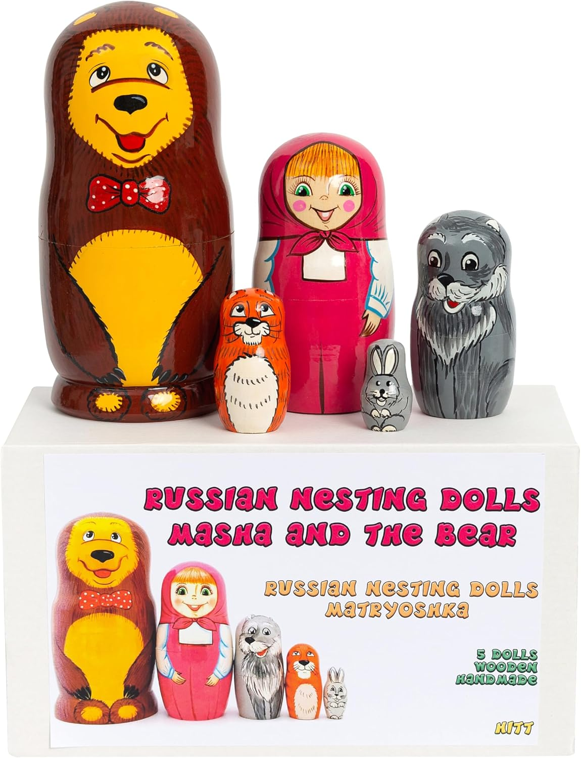 HITT Russian Nesting Dolls Wooden Nesting Toys Fairy Doll &laquo;Masha and the Bear Matryoshka 5 Dolls image number 6