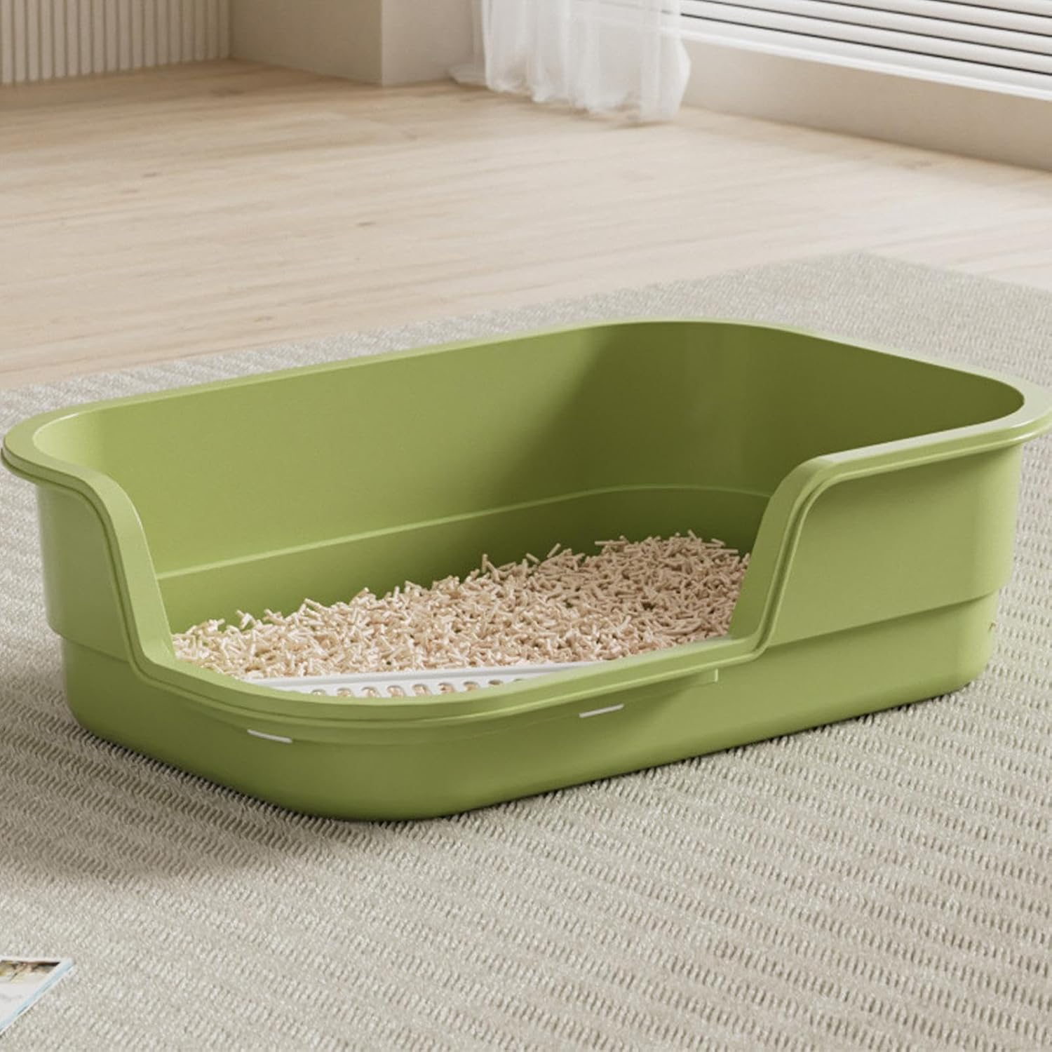 Cat Box - High Sides Low Entry | Anti-Splashing Cat Litter Boxes - for Senior Pet Kitten Indoor Home Office Dorm Apartment Hotel Farmhouse Living Room - White image number 2