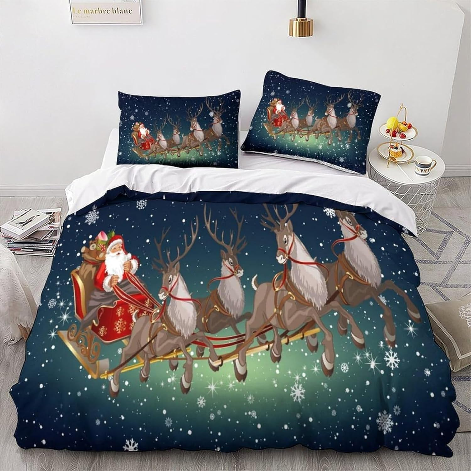 BJCJGGL Super King Quilt Cover Christmas Bedding for Kids Aldult Duvet Cover with Zipper Closure + 2 Pillowcases 50X75 Cm - Breathable Hypoallergenic Microfiber Quilt Cover - 275X240 Cm image number 4