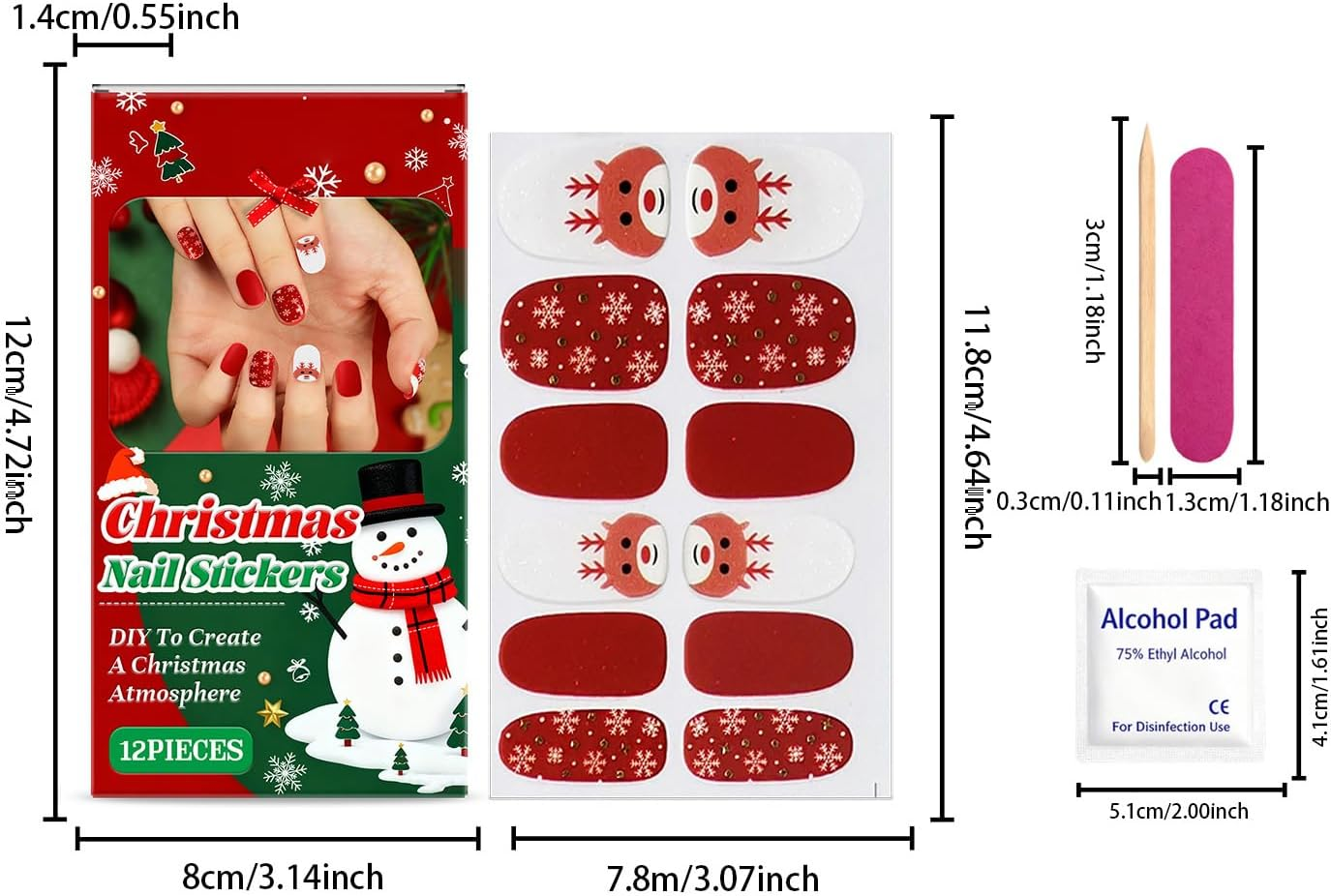 Christmas Nail Wraps | Glitter Art Decal,Snowflake Elk Design Gel Nail Wraps with File and Stick,For Holiday Winter Home Party Salon image number 4