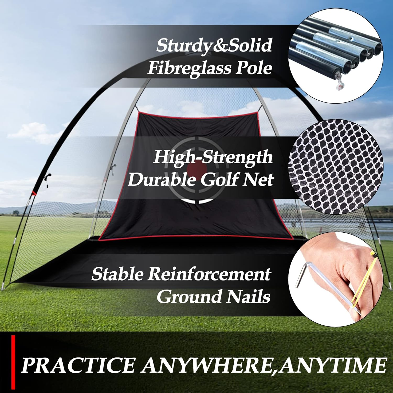 Golf Practice Hitting Nets for Backyard Driving Indoor Use Heavy Duty Practice Golf Driving Nets for Backyard Premium Portable Golf Impact Nets Cages with Frame and Net for Kids Men image number 6