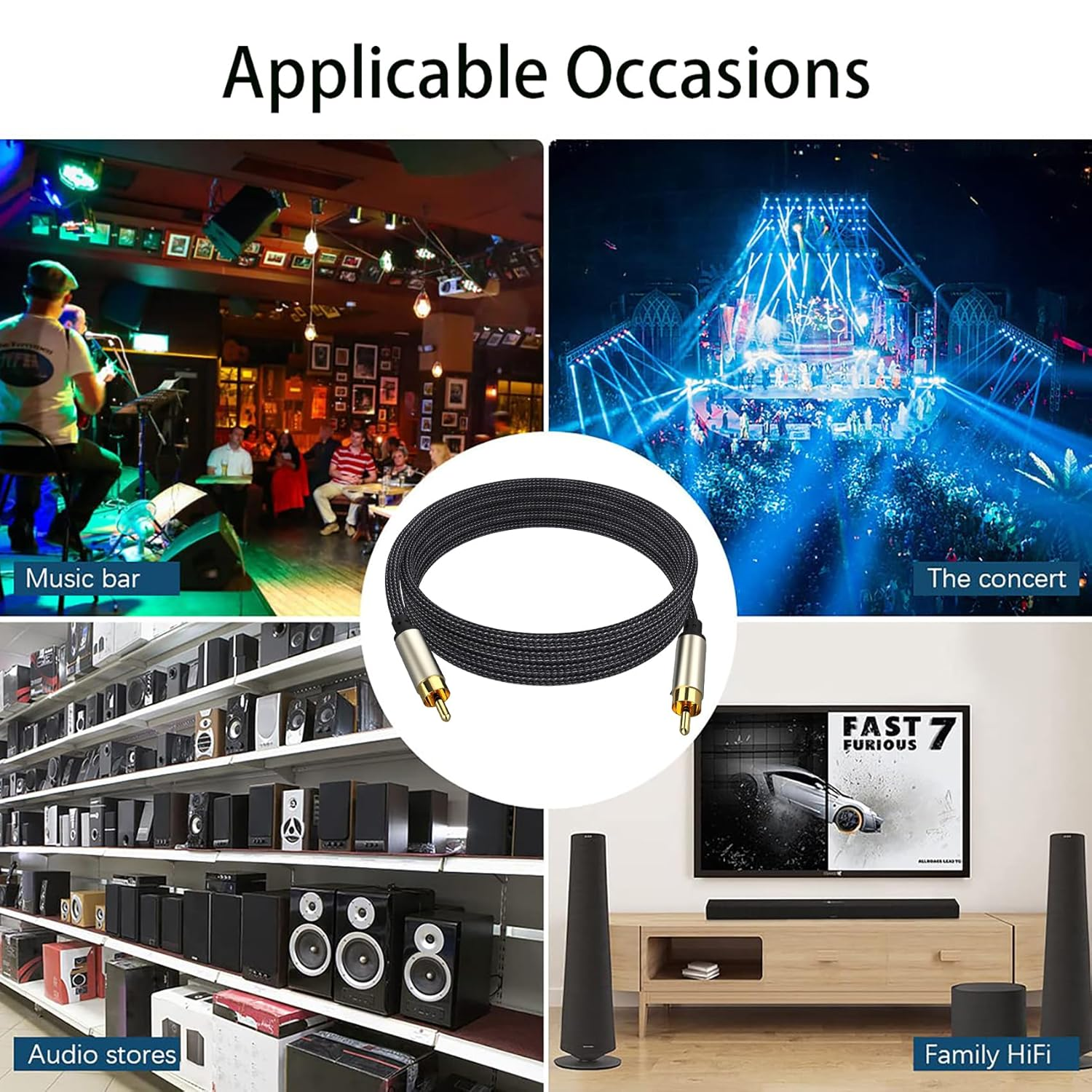 Tunghey 2Pack Subwoofer Cable, Dual Shielded Subwoofer RCA Cable Gold-Plated Connector RCA to RCA Audio Cable Nylon Braided RCA Subwoofer Cable for Amplifiers,Home Theater,Hi-Fi Systems (1.5M) image number 4